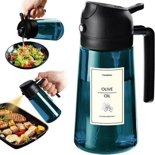 16Oz/470Ml Blue Glass Olive Oil Sprayer for Cooking - 2 in 1 Olive Oil Dispenser for Kitchen Gadgets, Air Fryer, Salad, and BBQ - Black