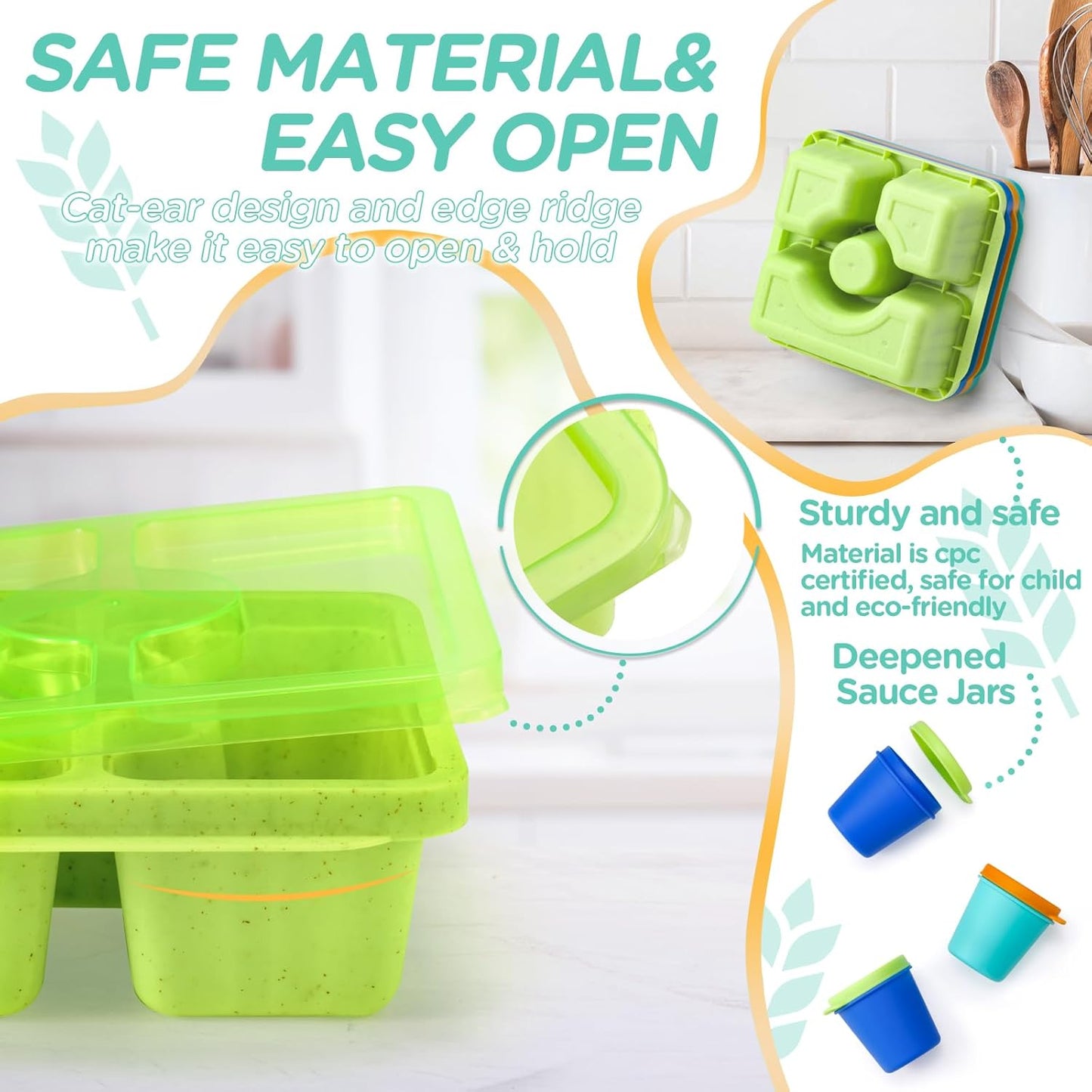 Bento Snack Boxes for Adults & Kids, Lunchable Meal Prep Containers - 4 Pack Divided Food Storage with Lids, Stackable Lunch Boxes with Sauce Cups, Jewel