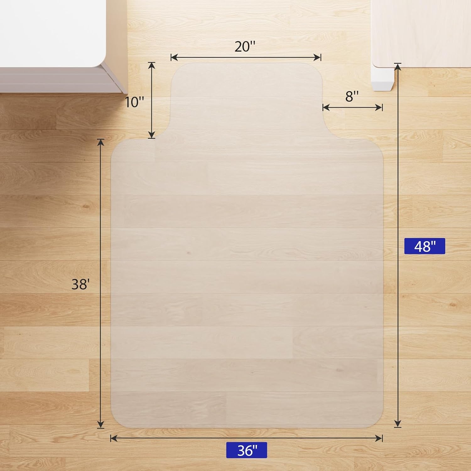 Office Chair Mat for Hardwood Floor, 36"×48" Clear Desk Chair Mat for Rolling Chairs, Computer Gaming Desk Mat, Floor Protector for Office & Home, Not for Carpet