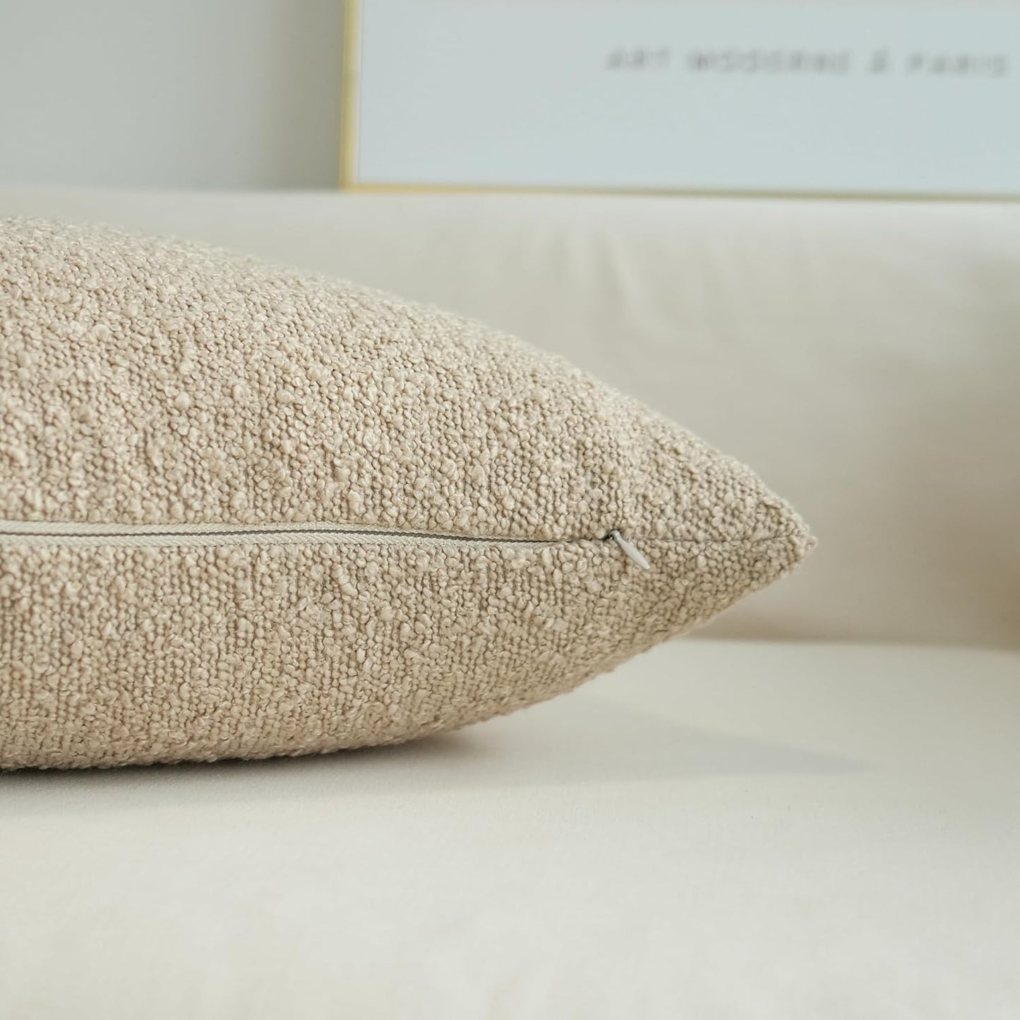 Pack of 2 Textured Boucle Throw Pillow Covers Accent Solid Pillowcovers Home Decor 20 X 20 Inch Khaki