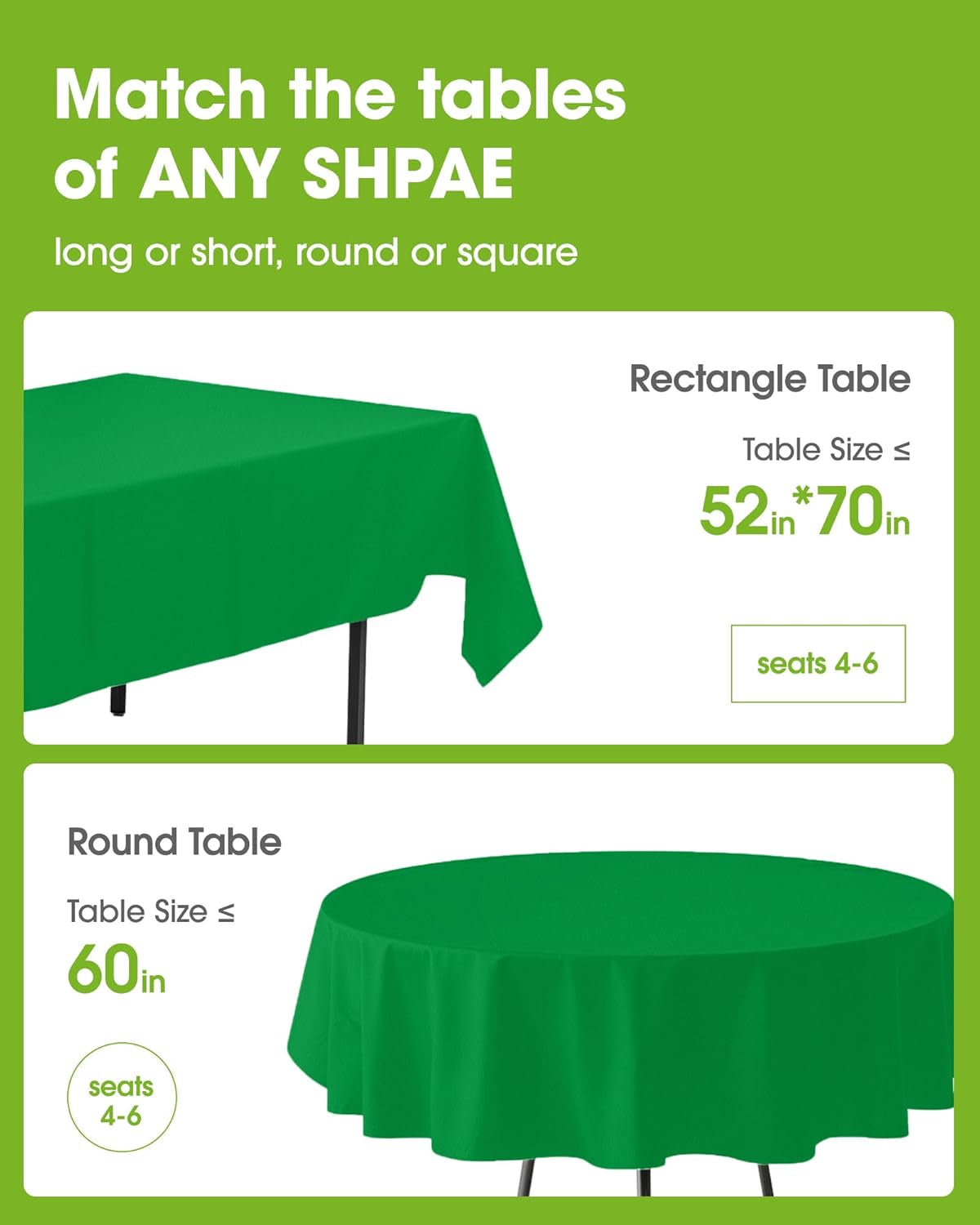 Plastic Table Cloth Disposable 10 Pack, 52 X 70 Inch Table Cloths, St Patricks Day, Christmas Decorations, Tablecloths, Rectangle, Forest, Plastic Cover, Waterproof & Sturdy, Green