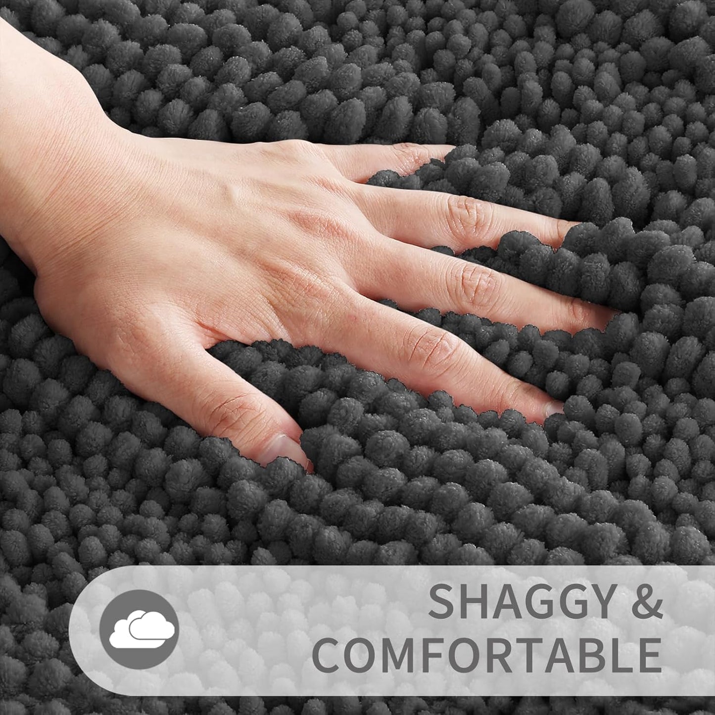 Toilet Rugs U Shaped Washable 24 X 24, Non Slip and Super Absorbent Toilet Mat, Quick Dry, Ultra Luxury Microfiber Chenille Plush Fluffy Contour Bath Rugs for Toilet Base, Dark Grey