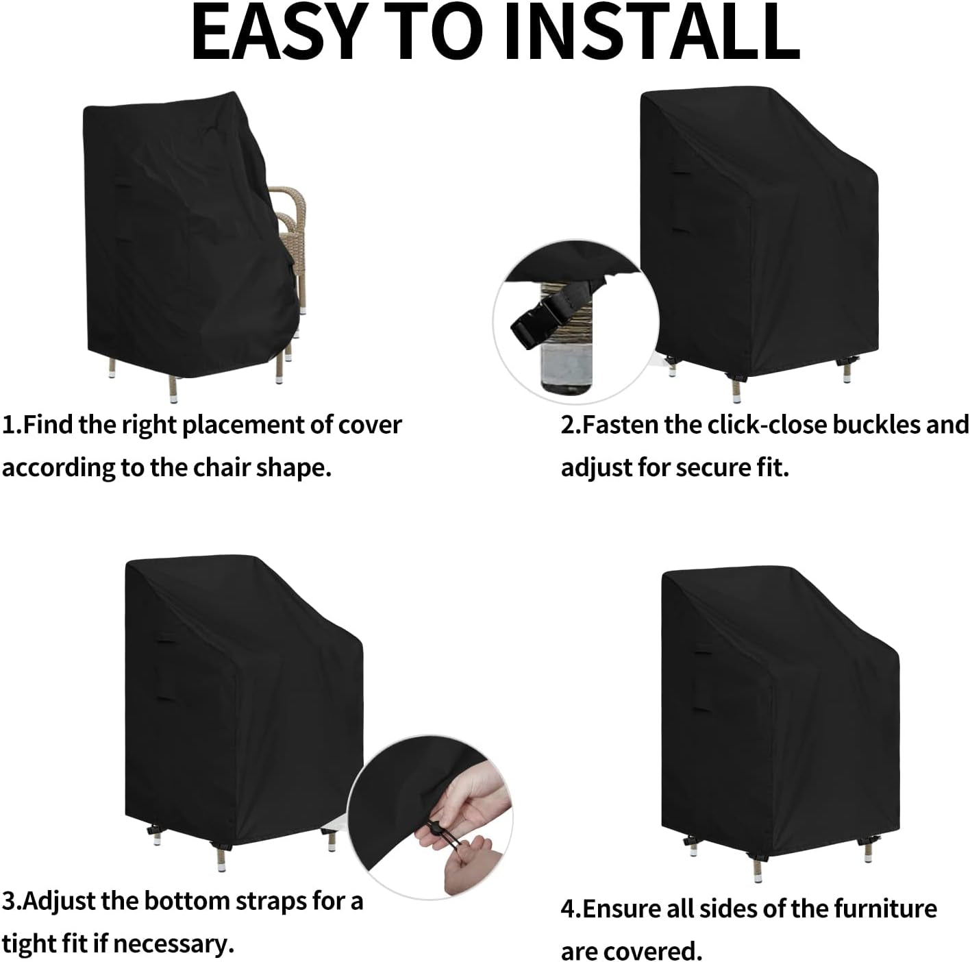 Stackable Patio Chair Cover UV Resistant Outdoor Chair Cover Waterproof Lawn Patio Furniture Covers Fits for 4-6 Stackable Dining Chairs (1 Pack-28Wx36Dx47H Inch, Black)