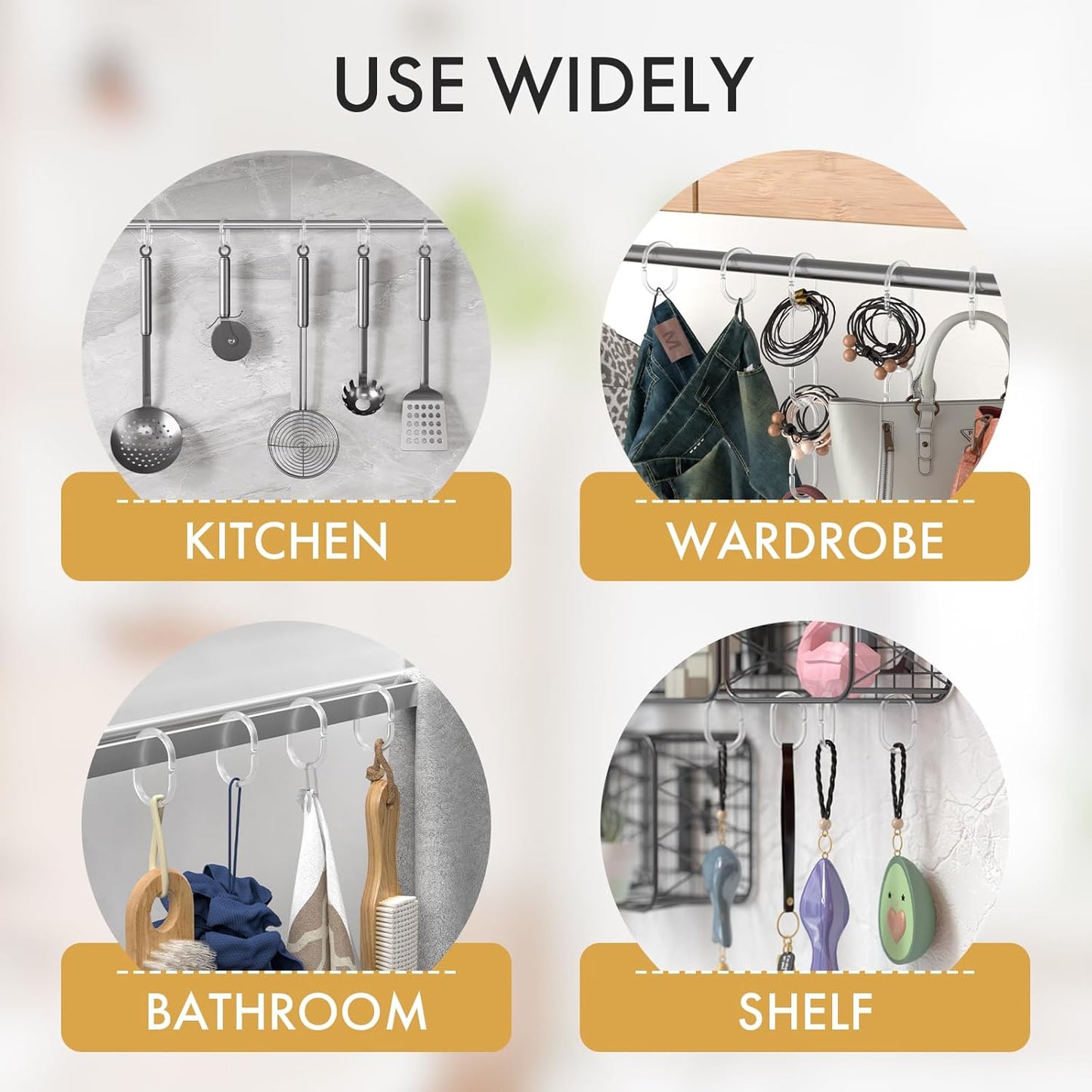 Plastic Shower Curtain Rings, Shower Curtain Hooks, 24 Pcs C Shaped Shower Hooks for Shower Curtain, Clear Shower Curtain Hooks for Bathroom