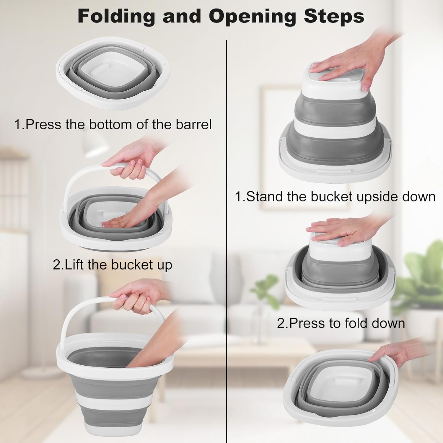 Collapsible Bucket 5L, Foldable Mop Bucket Car Wash Buckets with Handle for Cleaning Supplies, Portable Sink Wash Basin Storage Bin Ice Tub for Fishing Beach Outdoor Camping Kitchen RV Accessories