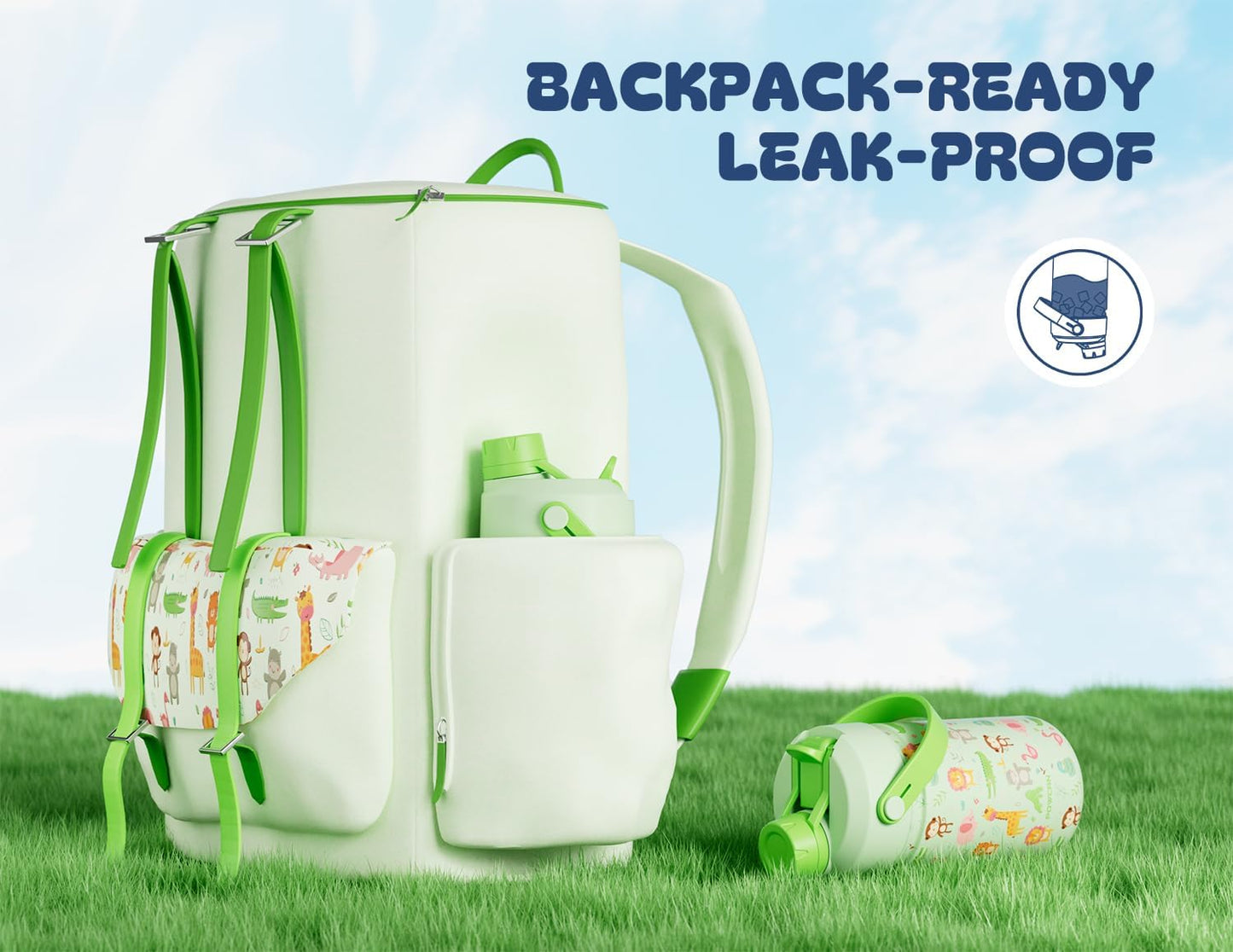 12 Oz Insulated Kids Water Bottle: Spill-Proof, Insulated Cup with Straw Spout Lid and Carrier Bag, Bpa-Free, Cupholder Friendly, 24H Cold for School, Camping, Sports, Birthday Gift (Critter Carnival)