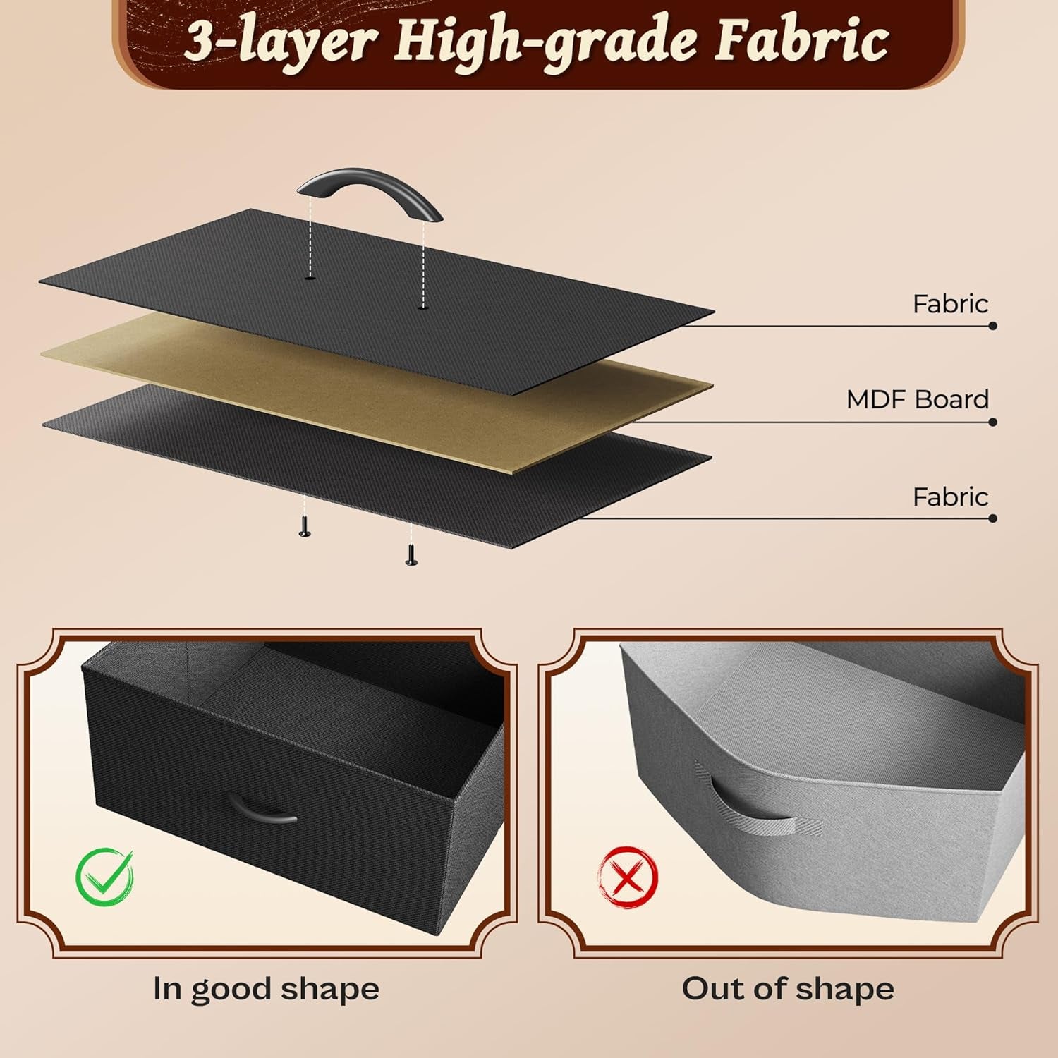 63-Inch Modern Dresser and TV Stand Combo, Suitable for 55 to 70 Inch TVs, 6-Drawer Storage Organizer with Fabric Drawers for Bedroom and Entryway, Black Finish