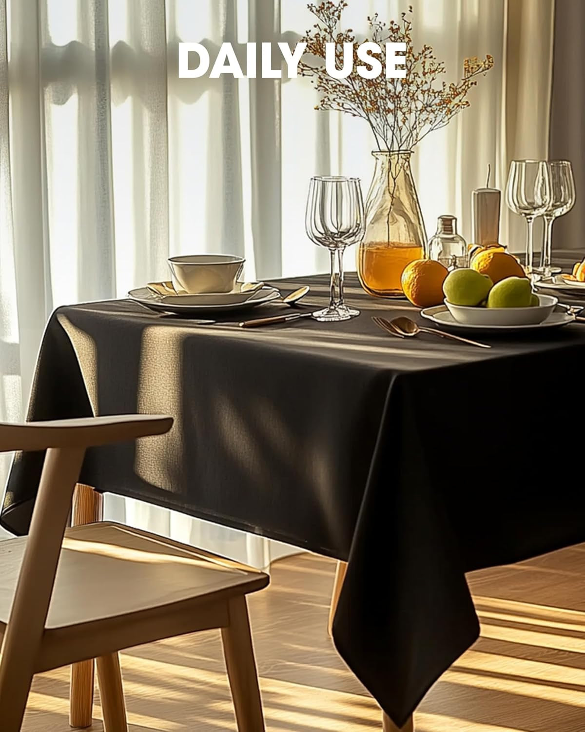Rectangle Table Cloth 60" X 102" – Durable Polyester Tablecloth Offers Reusable & Washable Protection, Ideal for Outdoor Party, Picnic, Wedding, Banquet and Birthday, 2 Pack, Black