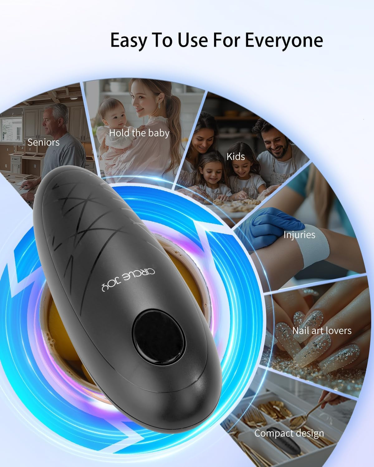 Electric Can Opener, One-Touch Automatic Can Opening with Smooth Edges, Food Safety Handheld Battery-Operated Can Opener for Kitchen and Seniors, Black