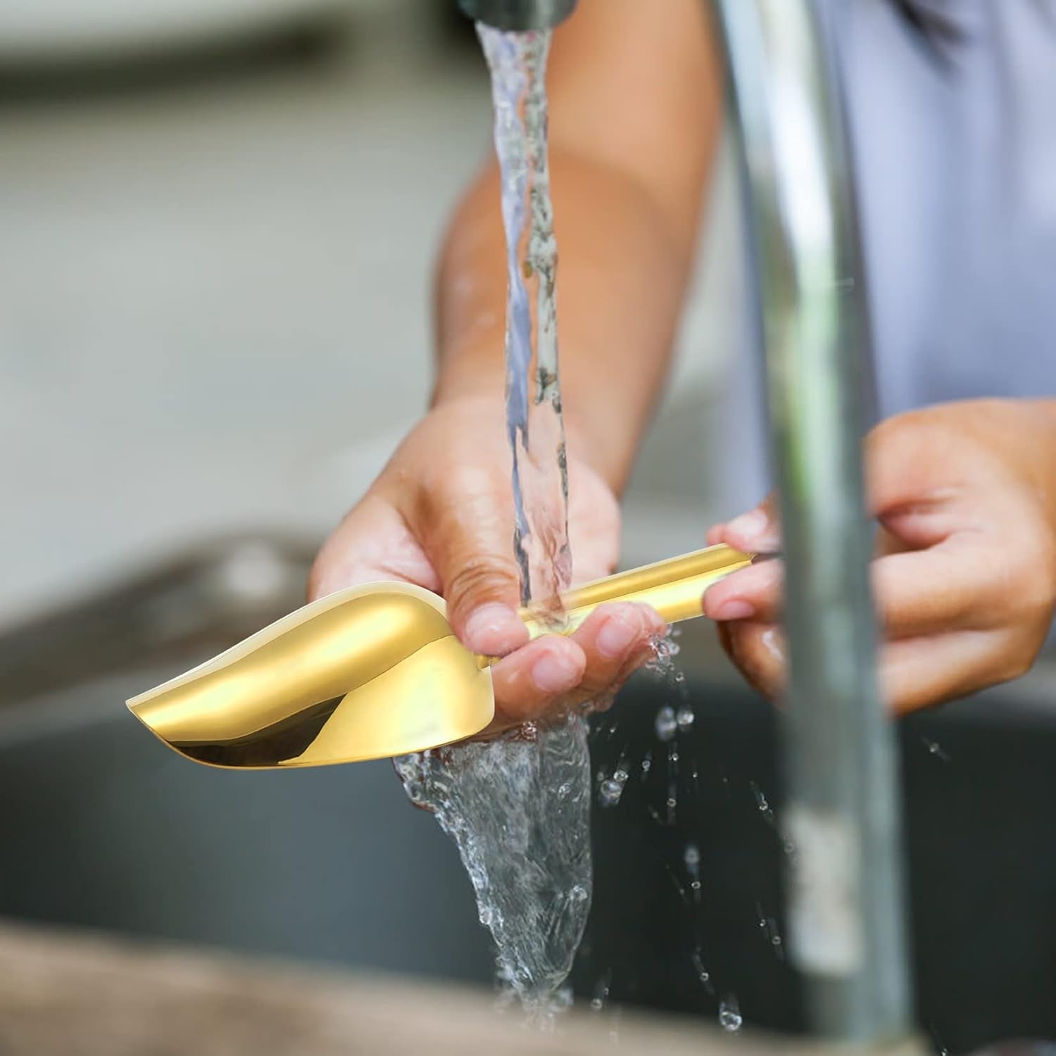 3OZ Mini Scoop Set of 6, 3 Ounce Stainless Steel Candy Sweet Ice Cube Scoop for Home Bar Buffet Wedding Canisters, Easy Clean & Durable - Gold