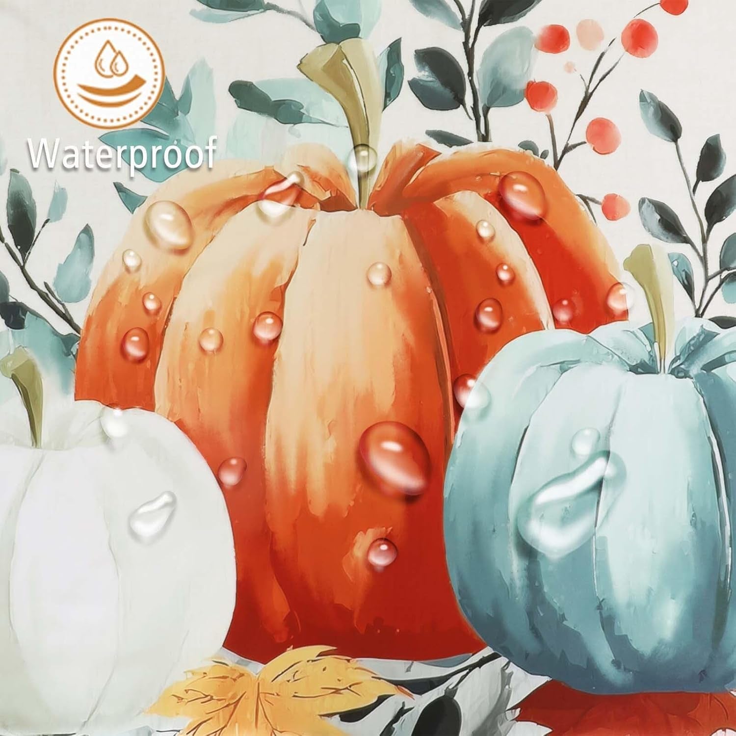 Autumn Pumpkin Fall Shower Curtain for Halloween Thanksgiving Harvest, Maple Leaf Floral Shower Curtain for Bathroom Decor, Polyester Waterproof Fabric, 72Wx72L Inch