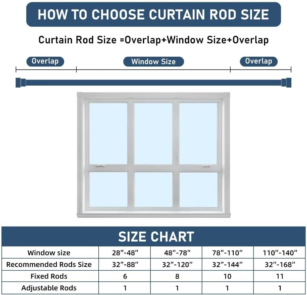 White 32 to 48 Inch Curtain Rods for Windows - Adjustable Curtain Rods for Windows, 1 Inch Diameter Heavy Duty Decorative Window Single Rod with Aluminium Finials