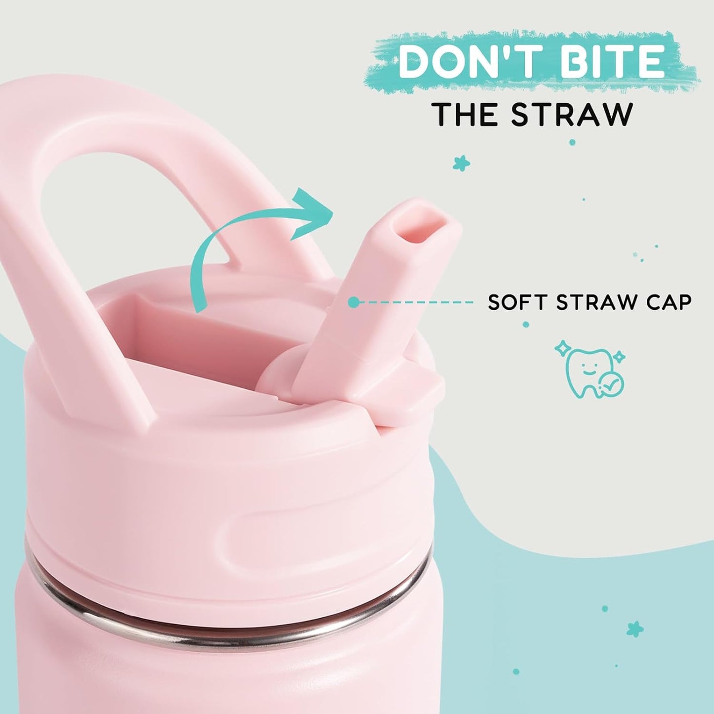12Oz Kids Water Bottle for School, Toddler Bottles with Straws, Stainless Steel Vacuum Insulated Water Bottle for Boys&Girls, Leak-Proof, Bpa-Free, Bubble Gum