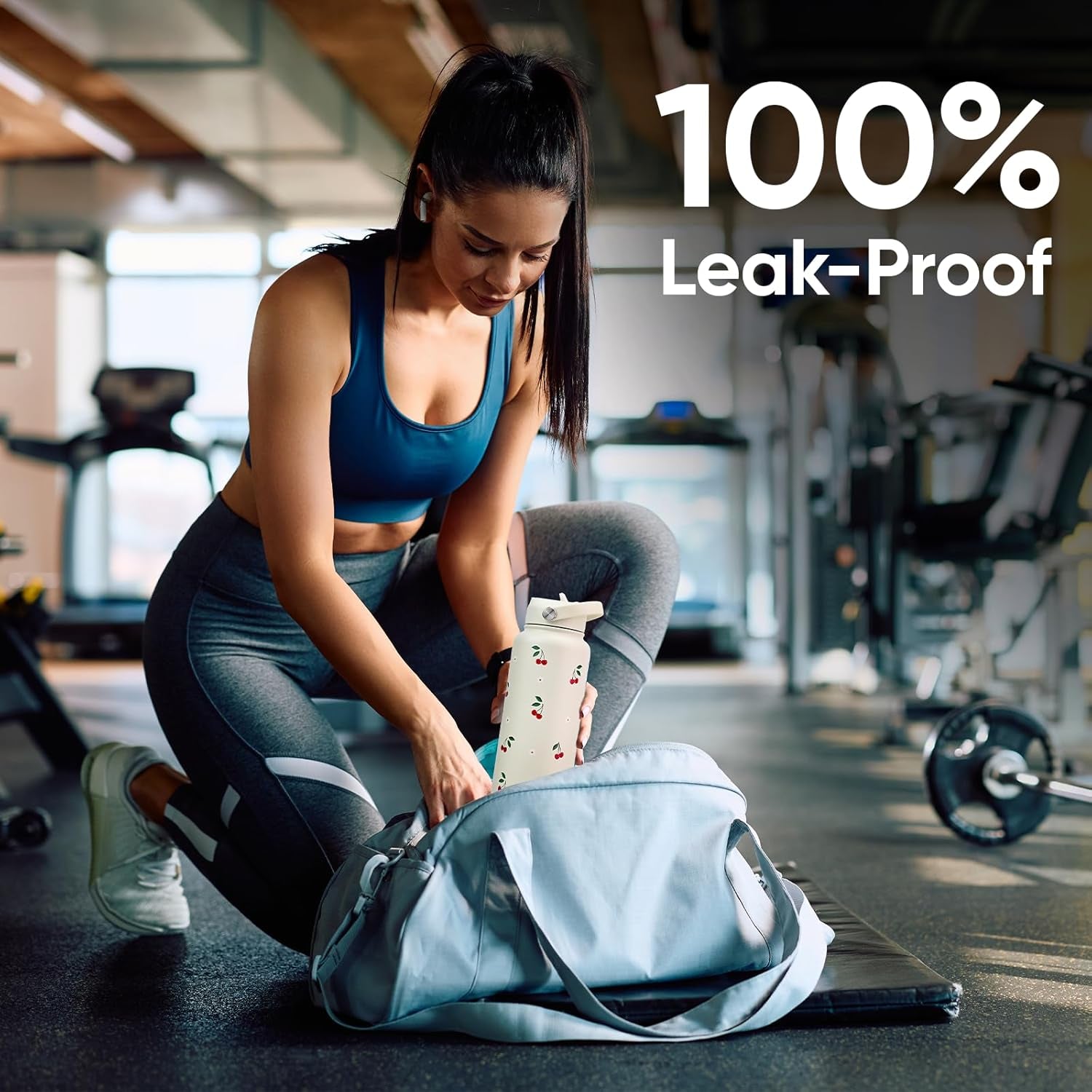 32 Oz Stainless Steel Insulated Water Bottle with Flip Straw and Handle - Leak Proof, Reusable, Wide Mouth Design for Travel, Gym, and School (Cream Cherry)