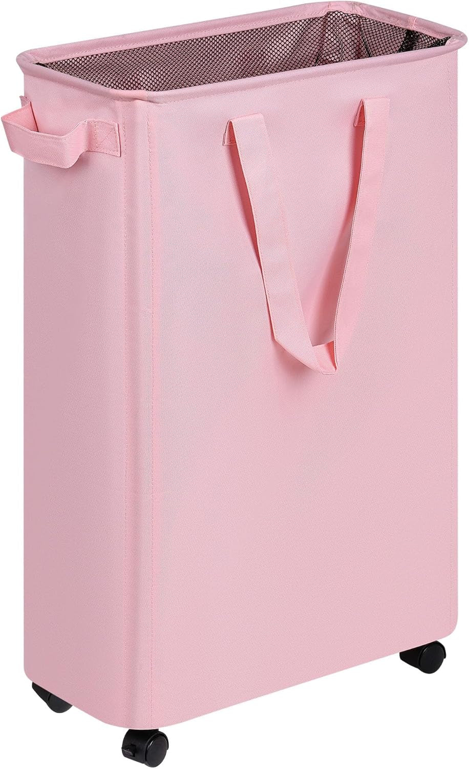 Slim Laundry Hamper with Wheels, Rolling Laundry Basket for Clothes, Small Laundry Basket for Bedroom, Dorm and Laundry Room, 60L (12.7 Gallons) Pink