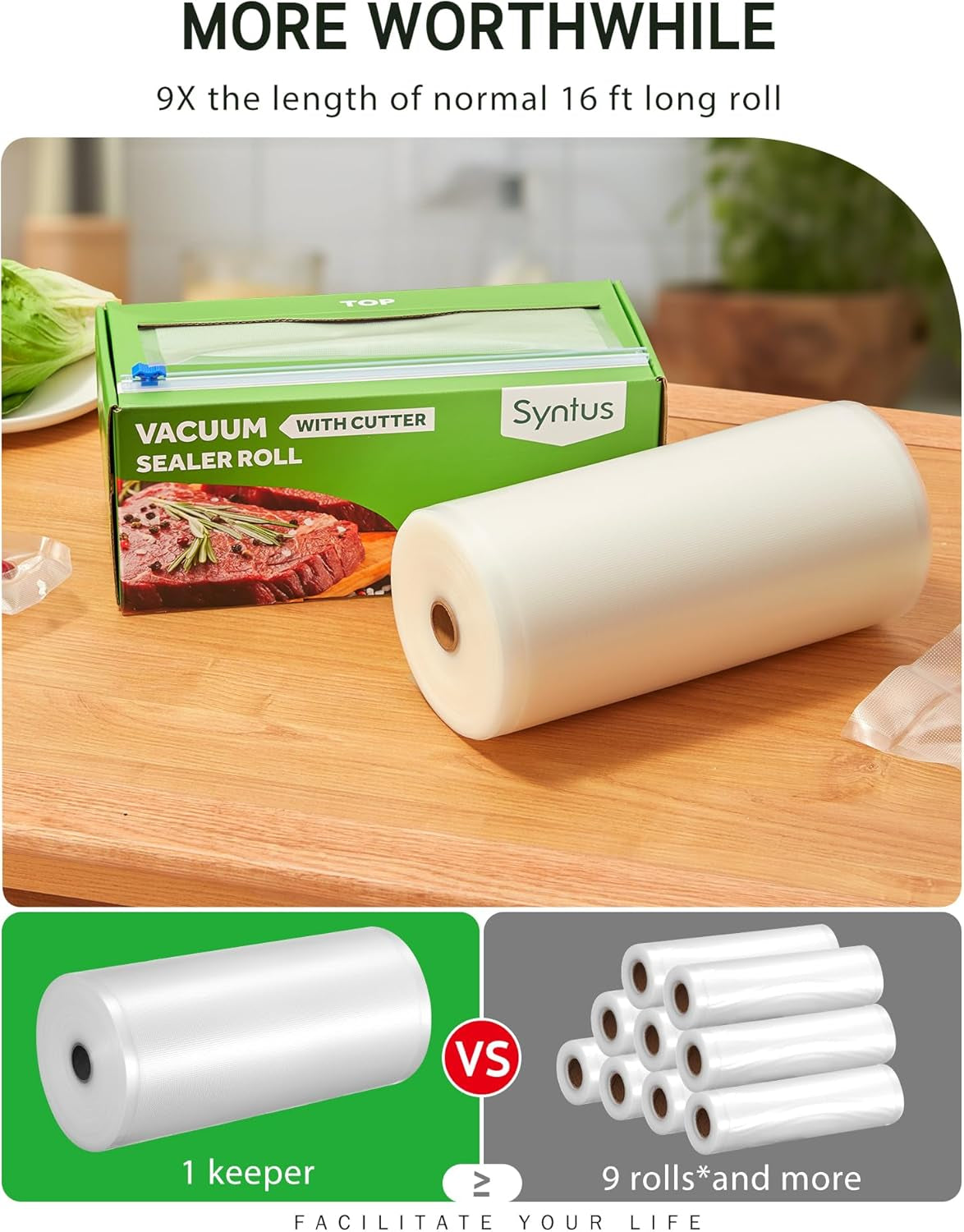 11" X 150' Food Vacuum Seal Roll Keeper with Cutter Dispenser, Commercial Grade Vacuum Sealer Bag Rolls, BPA Free Food Vac Bags, Ideal for Storage, Meal Prep and Sous Vide
