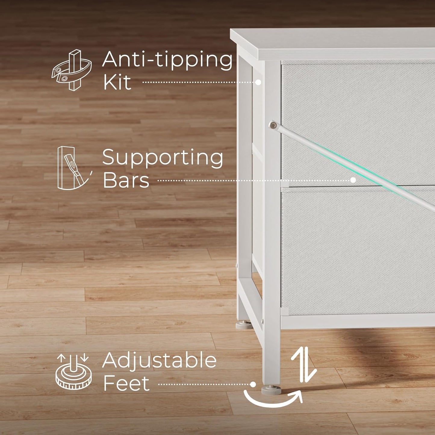 63-Inch Long Dresser and TV Stand for 55 to 70 Inch TVs, 6-Drawer Storage Organizer with Fabric Drawers, PU Leather Finish, Ideal for Bedroom and Entryway, White