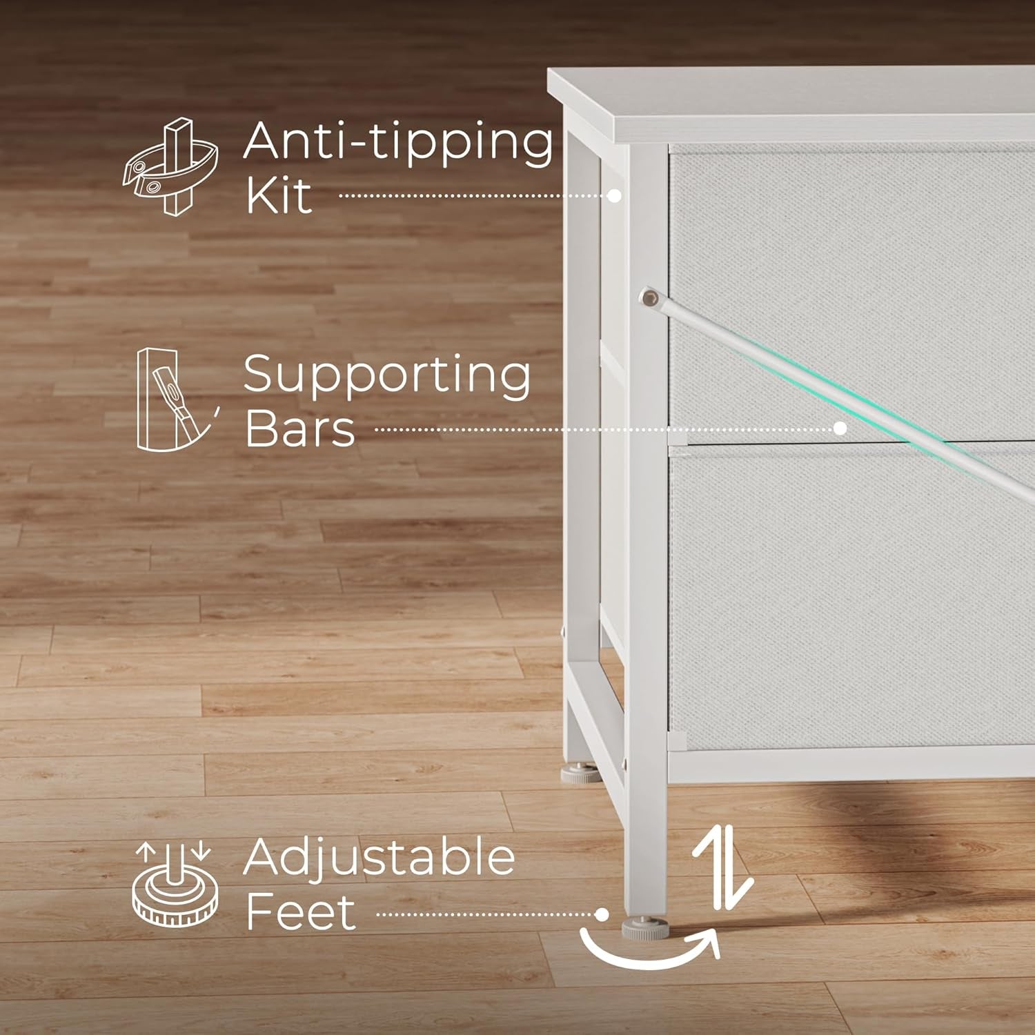 63-Inch Long Dresser and TV Stand for 55 to 70 Inch TVs, 6-Drawer Storage Organizer with Fabric Drawers, PU Leather Finish, Ideal for Bedroom and Entryway, White