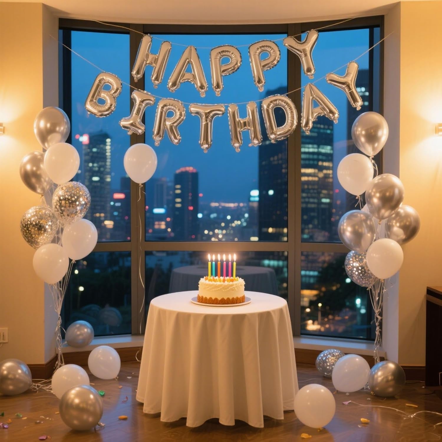 Silver Happy Birthday Banner, 13Pcs Mylar Foil 3D Letter Balloons Happy Birthday Sign Balloon for Wall Backdrop Baby Shower Welcome Party Supplies and Decorations for Women, Men, Boys & Girls