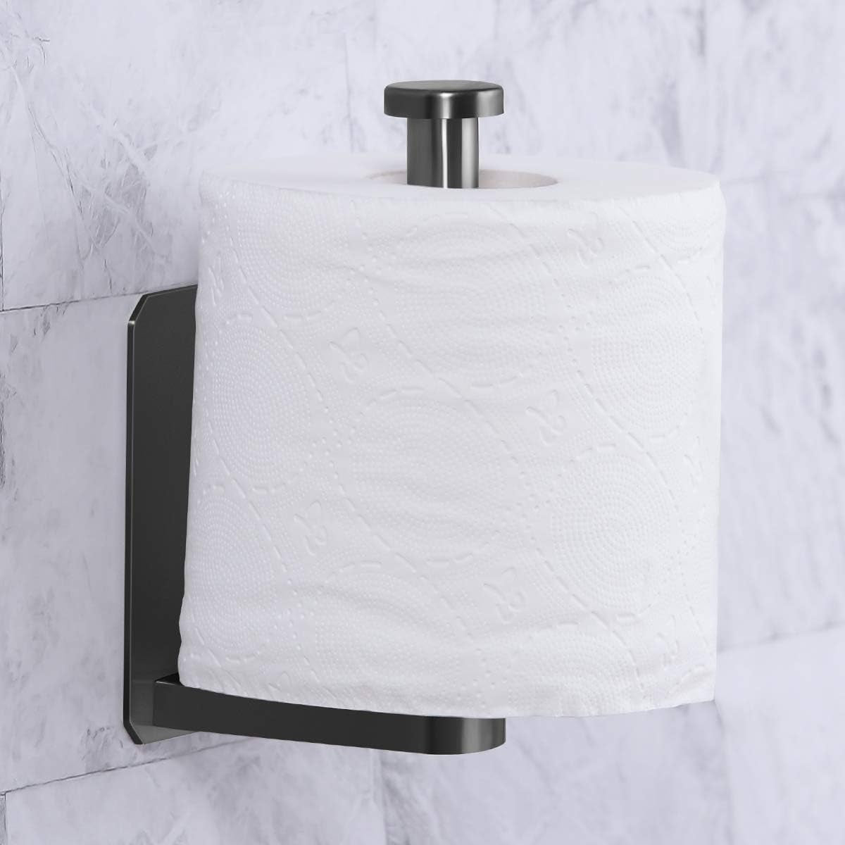 Self Adhesive Toilet Paper Holder Kitchen Washroom Adhesive Toilet Roll Holder No Drilling for Bathroom Stick on Wall Stainless Steel Brushed Black