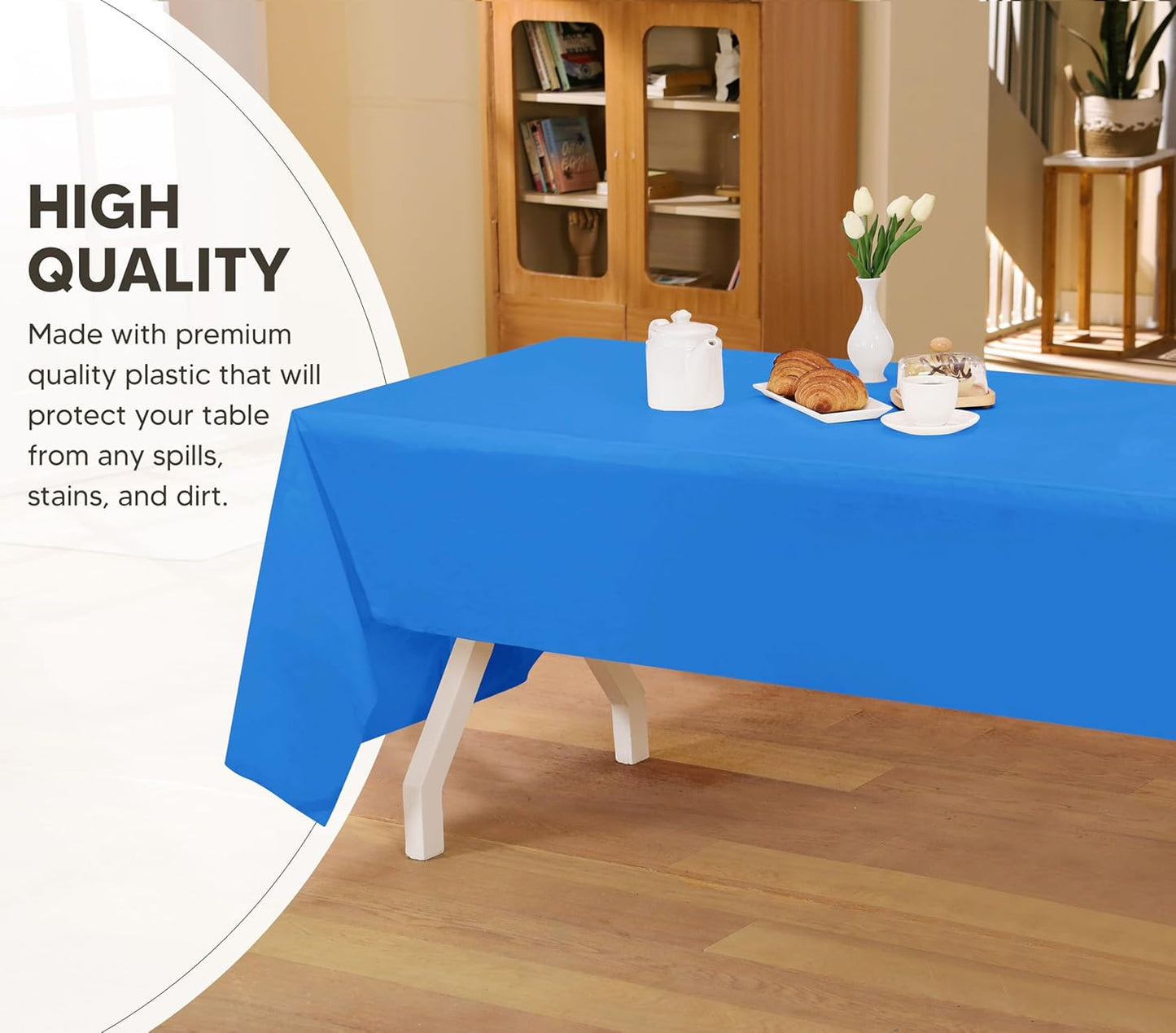 Plastic Table Cloth Disposable (12 Pack - 54X108 Inch) Blue Rectangle Tablecloth Waterproof Stain Resistant Party Table Cover