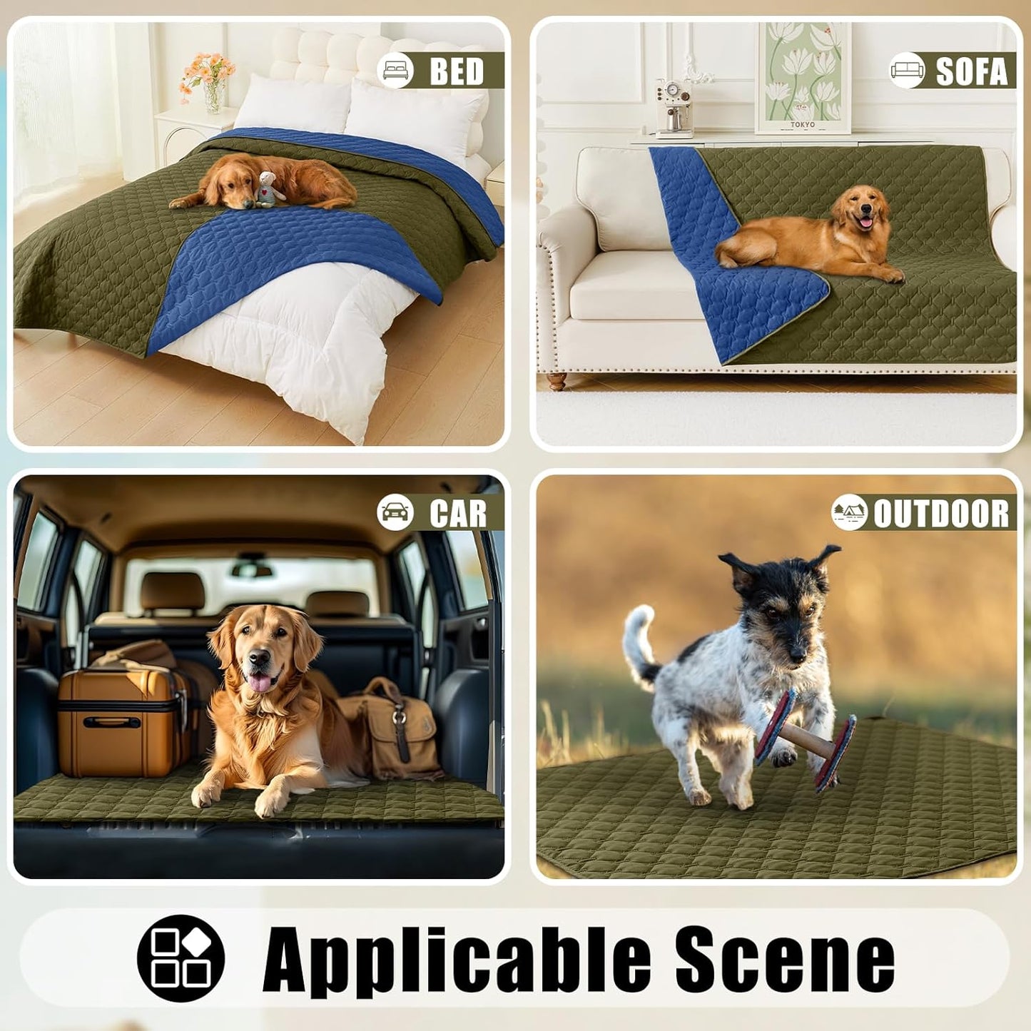 Waterproof Dog Bed Cover Blanket, Soft Reversible Pet Blanket, Washable Leakproof Cats Dogs Couch Cover for Sofa, Couch, Furniture (40X50 Inch, Green/Navy)