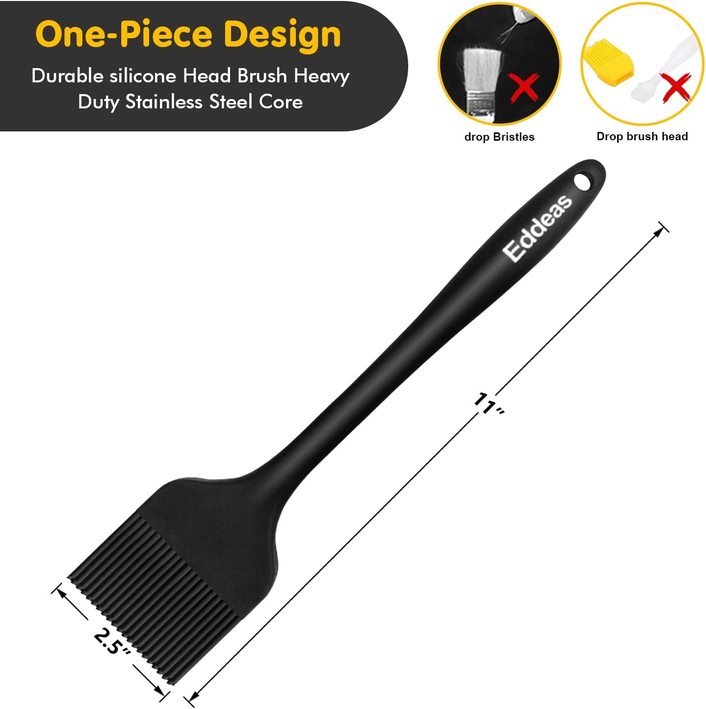 Silicone Basting Pastry Brush, Heat Resistant Pastry Brush, Great for BBQ Grill Baking Kitchen Cooking, Strong Steel Core and One-Pieces Design, BPA Free and Dishwasher Safe (11 Inch)