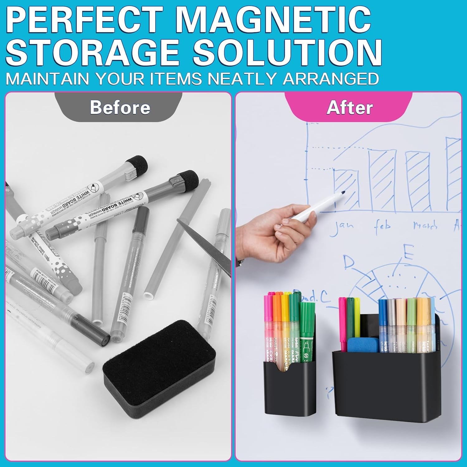 4 PCS Magnetic Pen Holder, Black Magnetic Marker Holder for Whiteboard, Magnetic Dry Erase Marker Holder, Magnetic Pen Holder for Refrigerator, Magnetic Pencil Holder, Magnet Locker Organizer