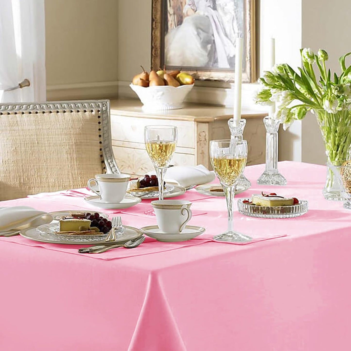 Rectangle Pink Tablecloths - 6 Pack, 70 x 120 Inches - Reusable and Washable Polyester Covers for 6-8 Ft Tables, Ideal for Weddings, Parties, and Banquets