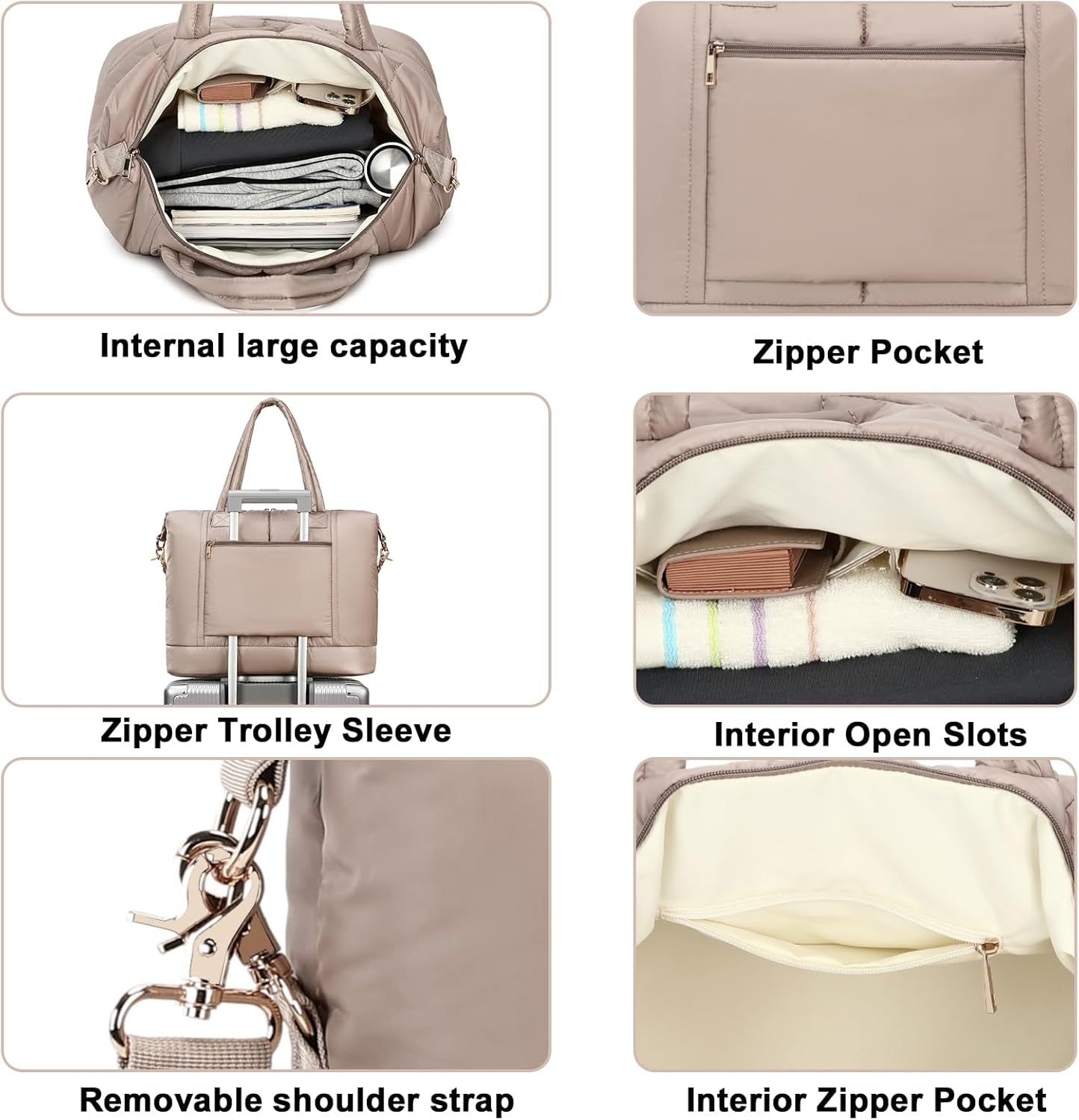Weekender Bags for Women Puffer Tote Bag with Zipper Carry on Airport Bag Winter Shoulder Bags for Travel Work