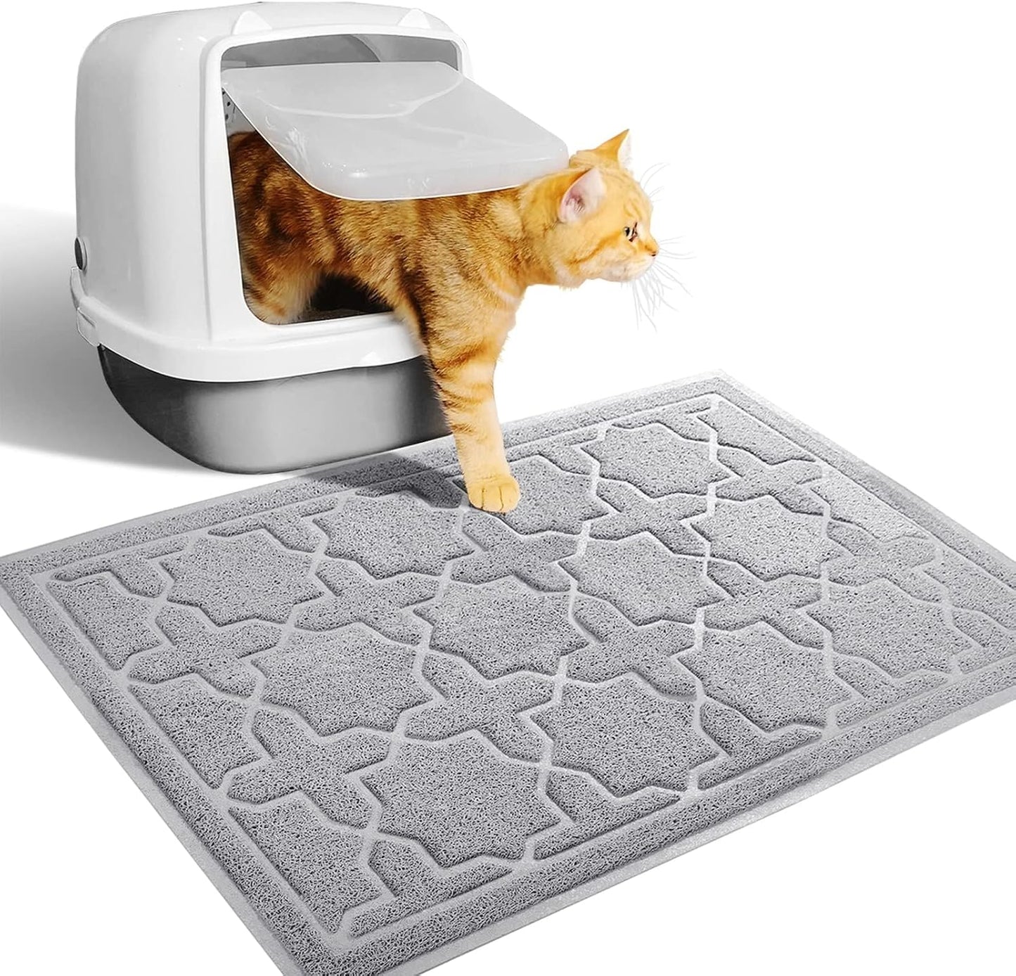 Cat Litter Mat, 24"X20" Litter Mat with Litter Lock Mesh, Soft Cat Litter Mat Litter Trapping Mat, Easy to Clean, Non-Slip, Water Resistant, Litter Free Floors, Grey