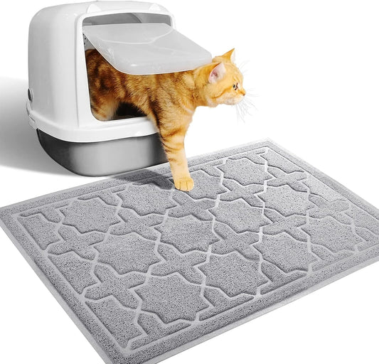 Cat Litter Mat, 24"X20" Litter Mat with Litter Lock Mesh, Soft Cat Litter Mat Litter Trapping Mat, Easy to Clean, Non-Slip, Water Resistant, Litter Free Floors, Grey