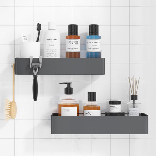 Large Shower Caddy - 2 Pack Adhesive Shower Organizer, Rustproof Metal Shelves, No-Drill Bathroom Organizers and Storage, Grey