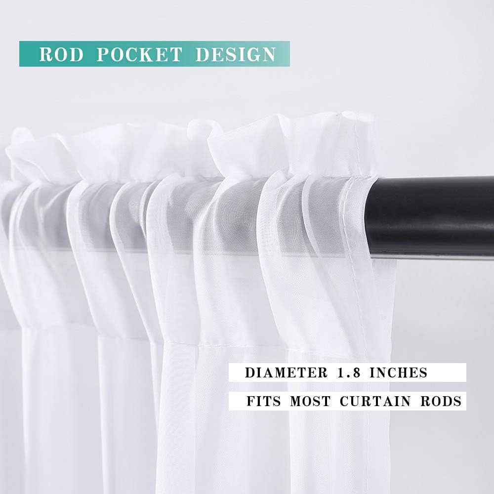 Window Valance Half Sheer Curtains Rod Pocket Voile Drapes Extra Wide for Small Window Kitchen Cafe One Panel 60 X 18 Inch White