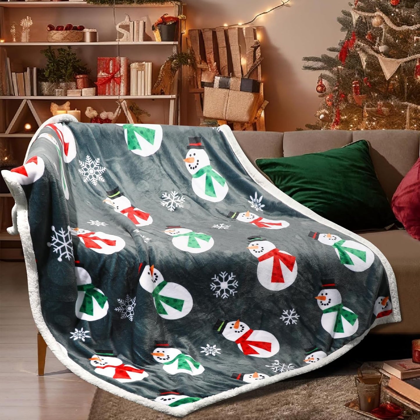 Snowman Christmas Throw Blankets,50" X 60" Winter Holiday Sherpa Fleece Blanket, Snowflake Flannel Blanket for Winter and Xmas Holiday Bedroom, Couch Decorations