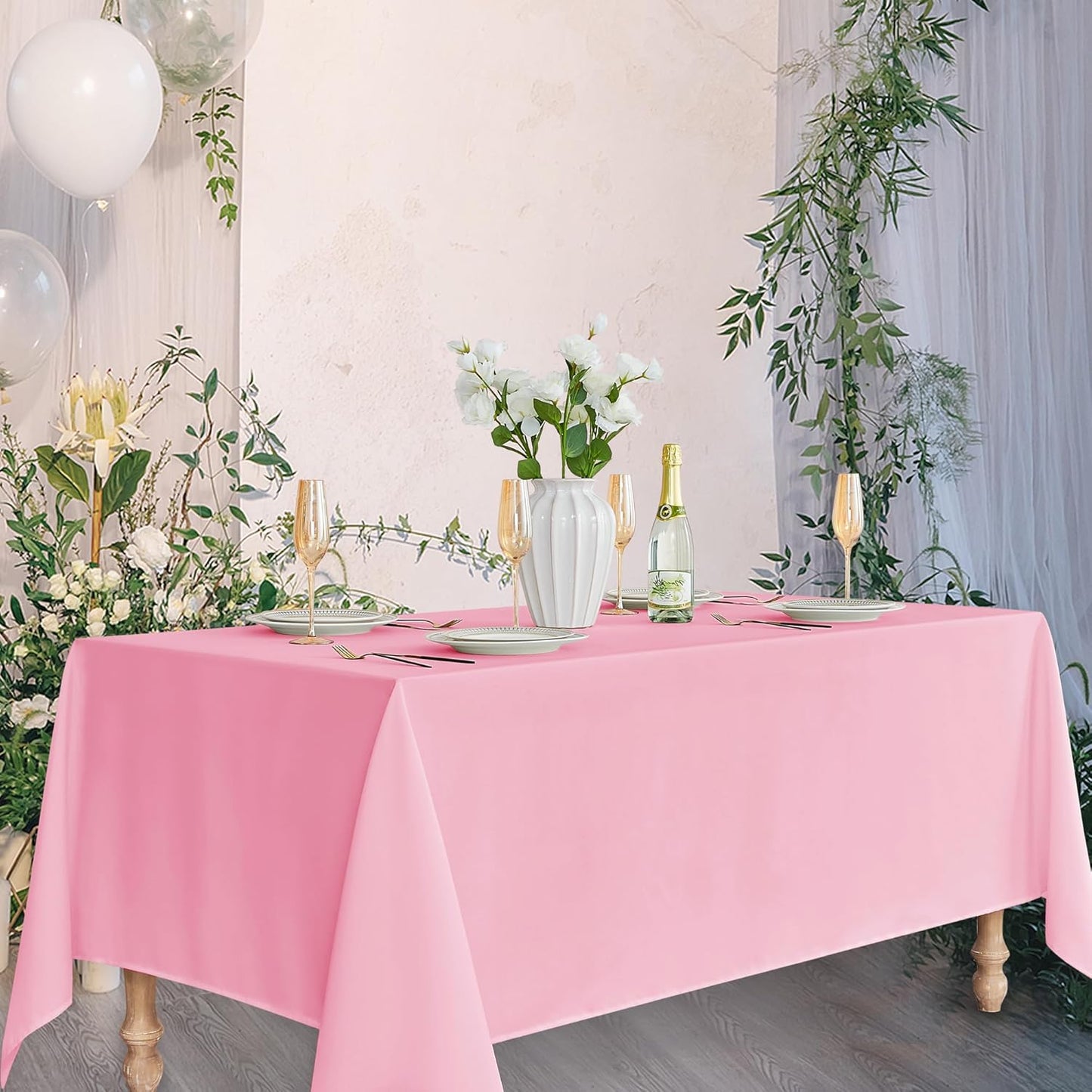 Rectangle Pink Tablecloths - 6 Pack, 70 x 120 Inches - Reusable and Washable Polyester Covers for 6-8 Ft Tables, Ideal for Weddings, Parties, and Banquets