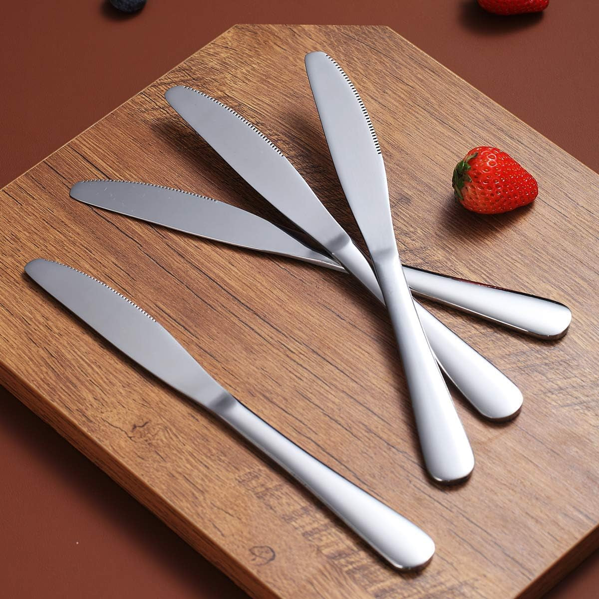 Set of 6 Stainless Steel Dinner Knives - Shiny Mirror Finish, Durable Butter Knife Spreaders, Dishwasher Safe