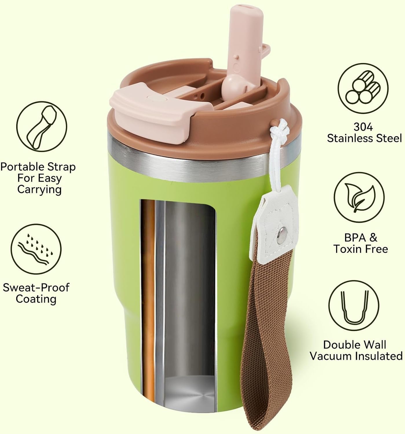 16Oz Coffee Tumbler, Stainless Steel Vacuum Travel Coffee Mug, Leak Proof Double Wall Coffee Mug with Lids for Home, Office, Outdoors, Light Green