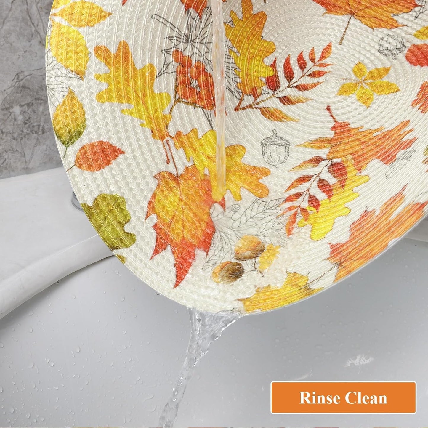 round Fall Placemats Set of 4 Orange Maple Leaves Nuts Acorn Polypropylene Woven Braided Place Mats 15 Inch Seasonal Autumn Thanksgiving round Table Mats Kitchen Dining Table Decoration