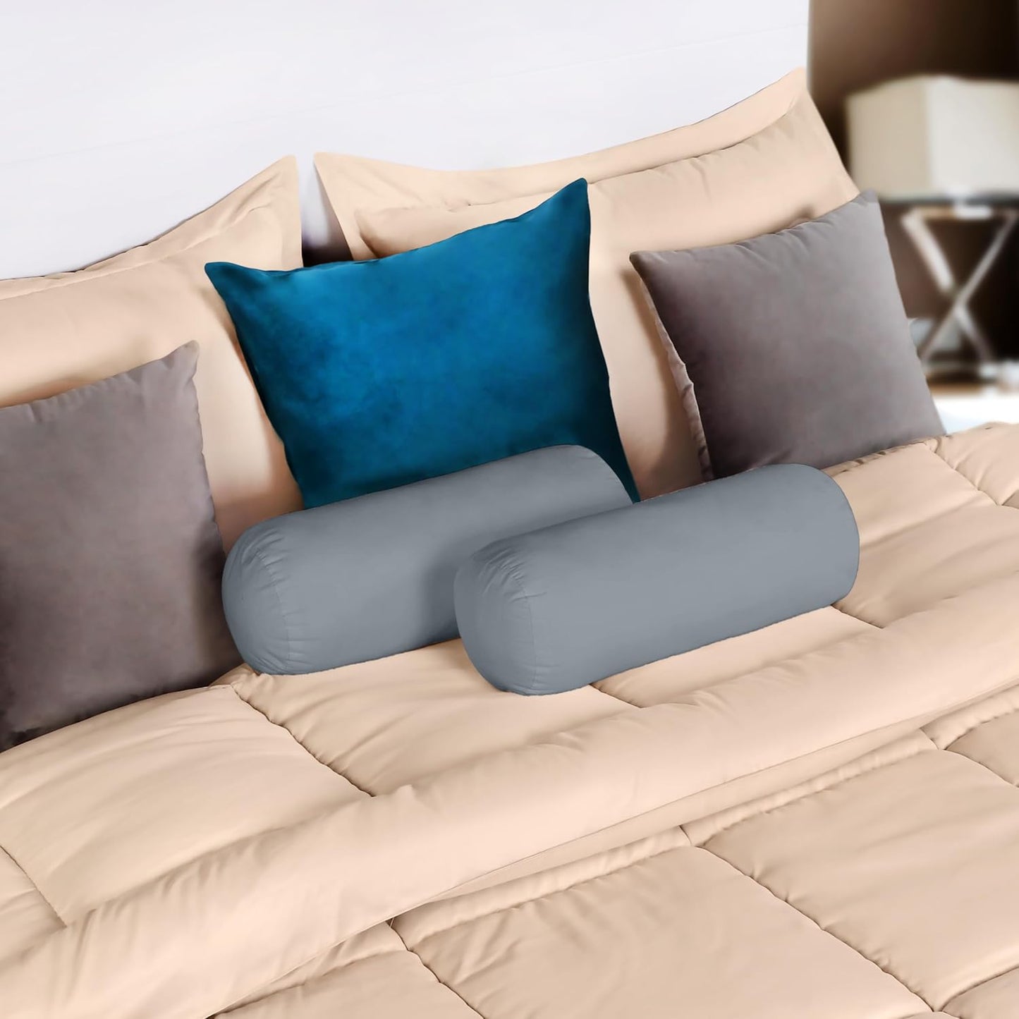 Bolster Pillows Insert (Pack of 2, Grey) - 6 X 16 Inches Bed and Couch Pillows - Indoor Decorative Pillows