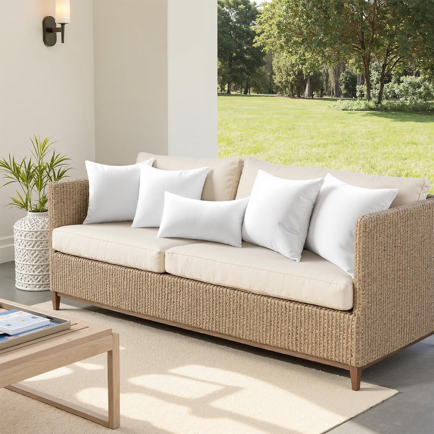 Set of 4 Waterproof 18x18 Outdoor Throw Pillows - Soft Support Inserts for Patio Furniture and Garden Decor