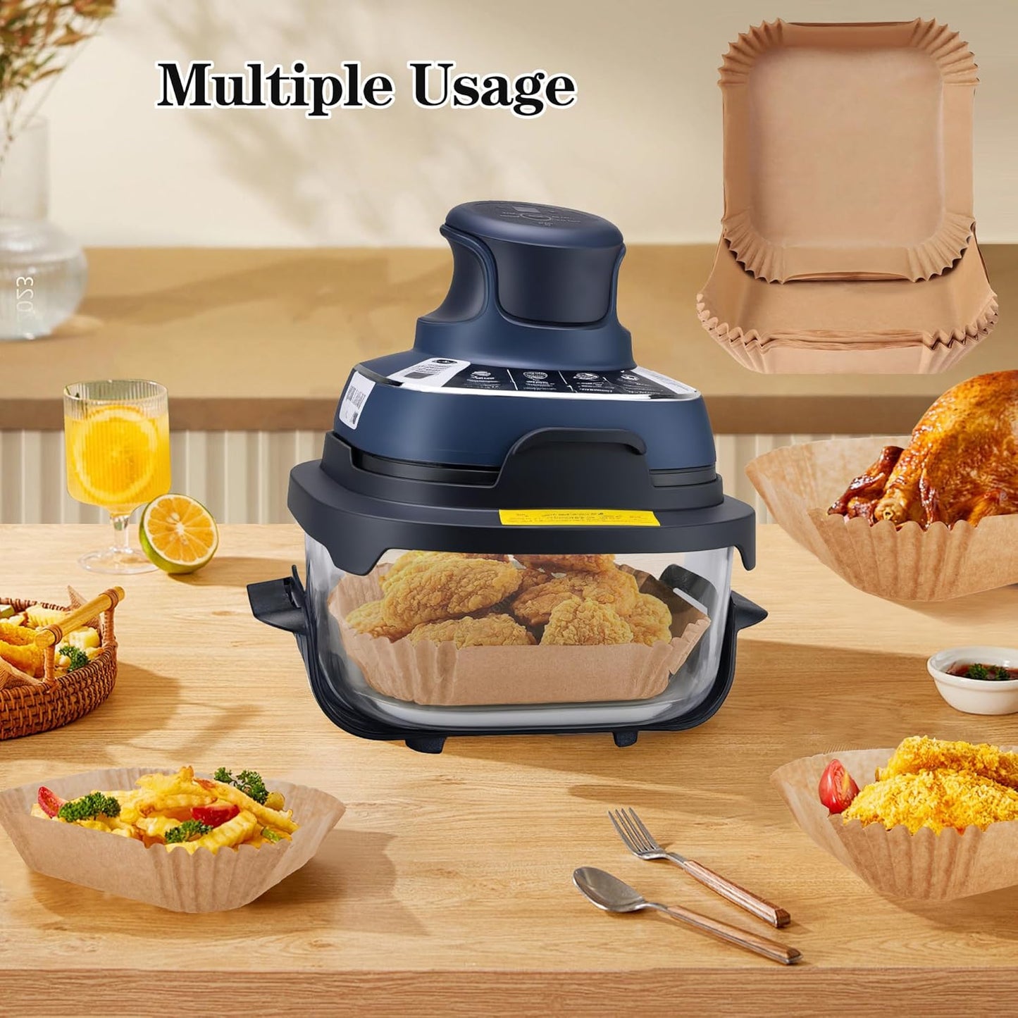 Air Fryer Liners Disposable for Ninja Crispi, 260 PCS Parchment Paper for Ninja Crispi 4-In-1 Portable Glass Air Fryer Cooking System, Non-Stick Airfryer Parchment Paper Liners for Ninja Crispy 