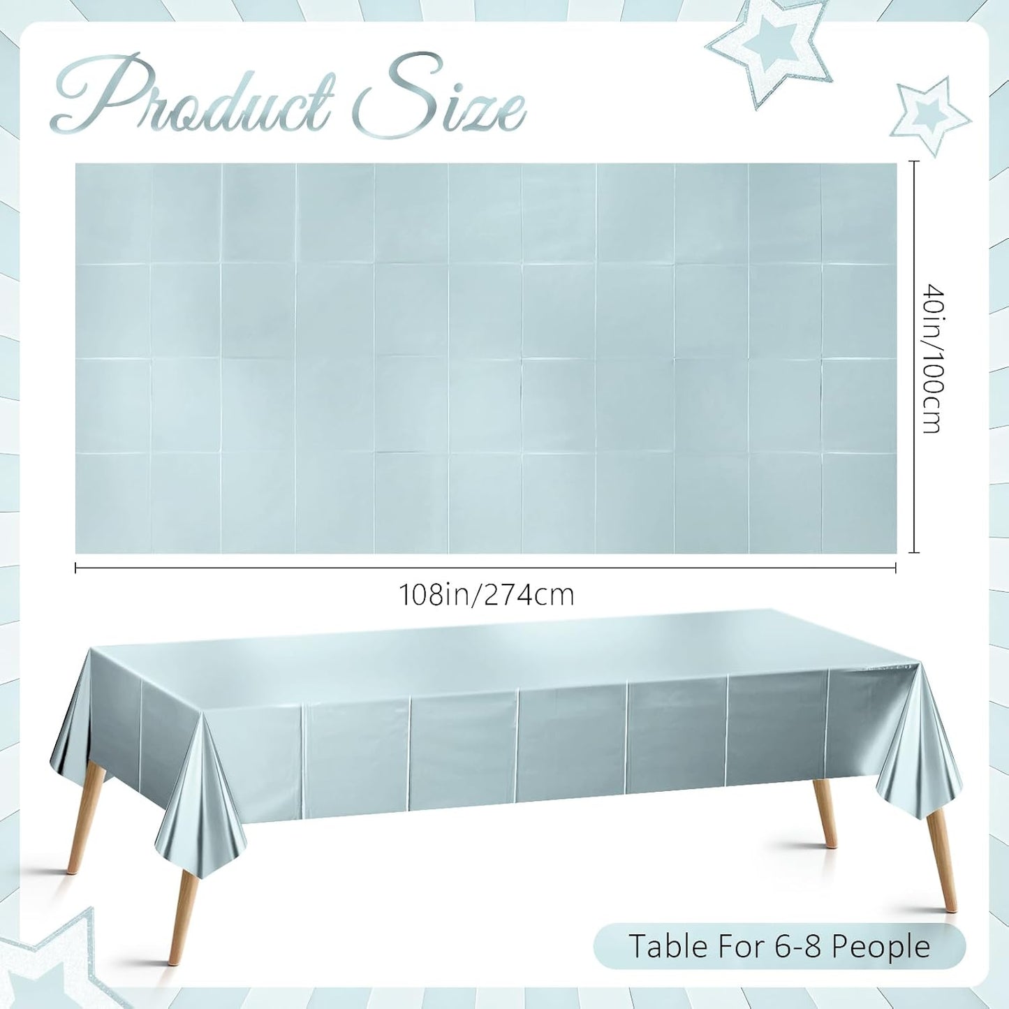 Light Blue Plastic Tablecloths - Metallic Matte Finish, 40" x 108", Ideal for Baby Showers, Christmas, Winter Birthdays, Weddings, and Graduation Celebrations (Set of 2)