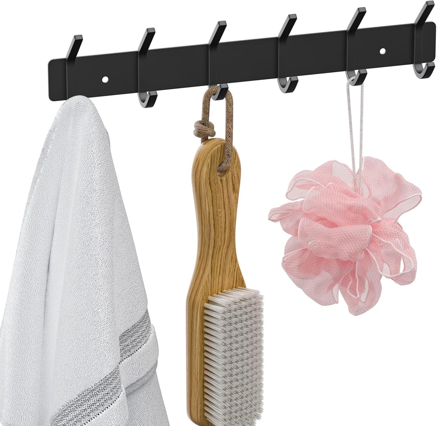 Wall Hooks Coat Hooks Wall Mounted, Coat Rack with 6 Double Hooks for Hanging Towel Hat Coat Robe Bag Key for Bathroom Kitchen Bedroom(1 Pack)