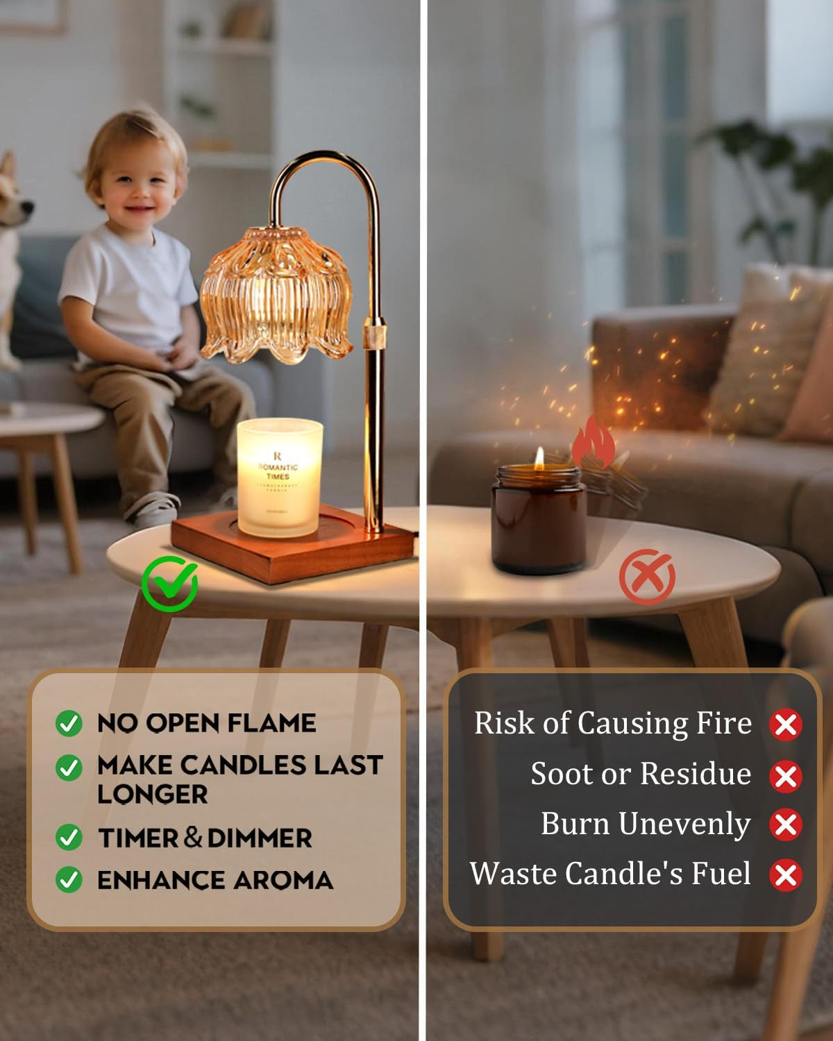 Flower Candle Warmer Lamp with Timer, Adjustable Dimmable Candles Lamp Warmer with 2 Bulbs for Jar Candles & Scented Wax, Christmas Birthday Gifts for Women Mom, Candle Warming Lamp for Home Decor