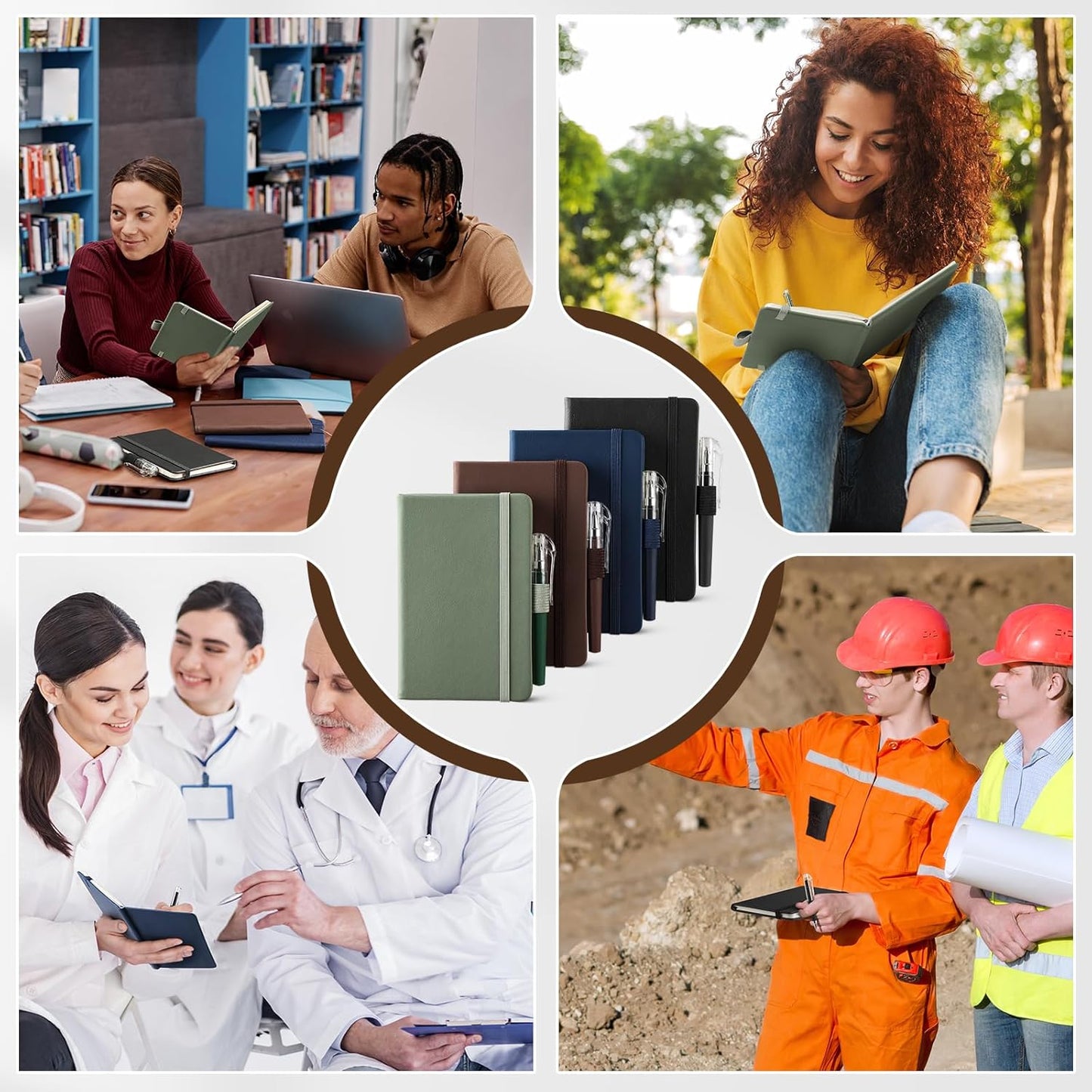 4 Pack Small Notebook Pocket Notebook, A6 Mini Leather Hardcover Journal, 3.7" X 5.7", 416 Pages Note Pads, Black, Green, Brown, Blue