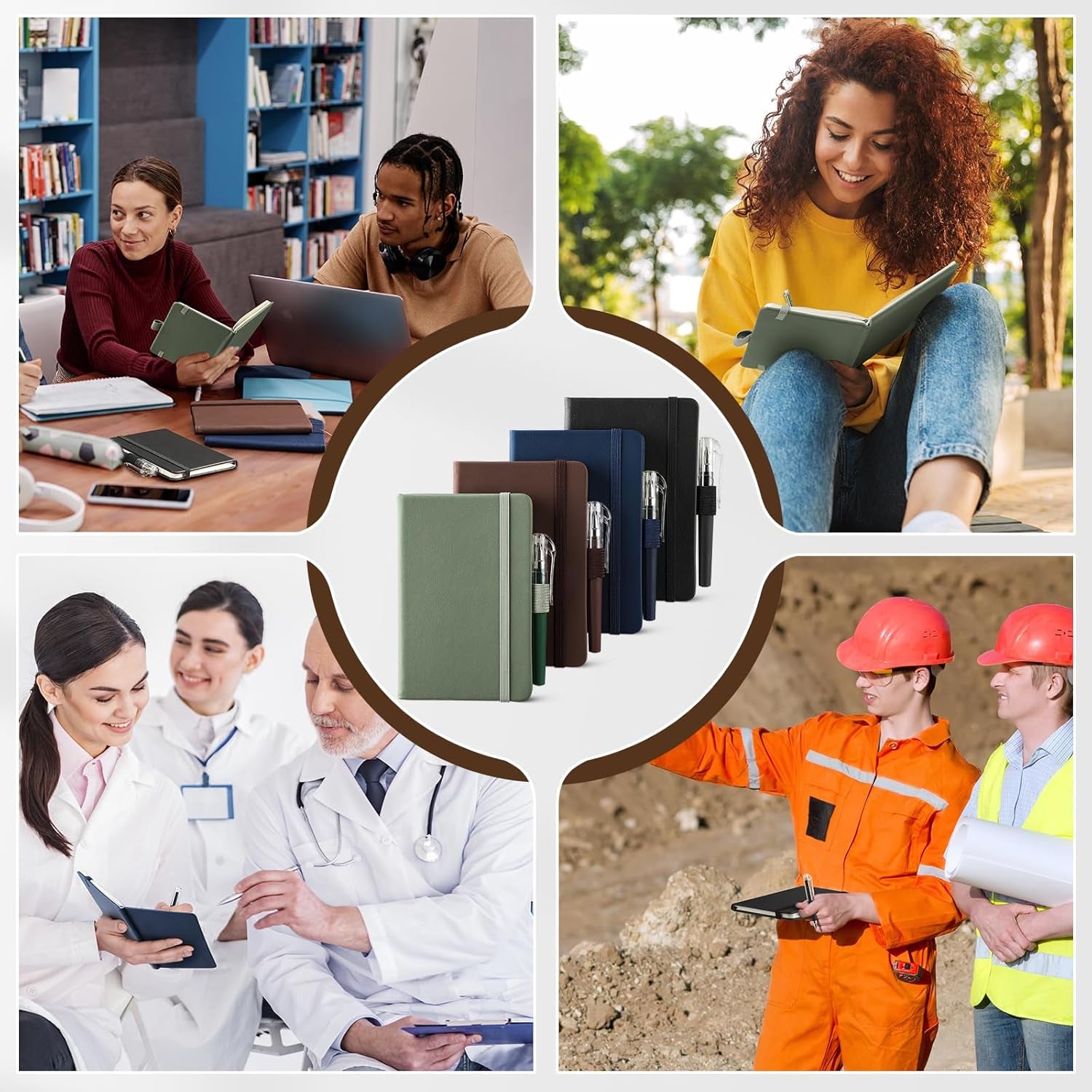 4 Pack Small Notebook Pocket Notebook, A6 Mini Leather Hardcover Journal, 3.7" X 5.7", 416 Pages Note Pads, Black, Green, Brown, Blue