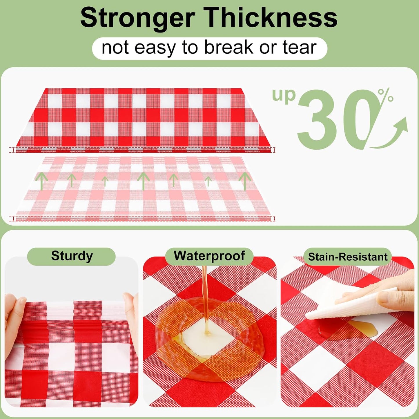 3 Packs Gingham Disposable Table Cloth, 54 X 108 Inch Waterproof Plastic Tablecloth, Rectangle Red and White Checkered Table Covers for Picnic, Birthday, Party