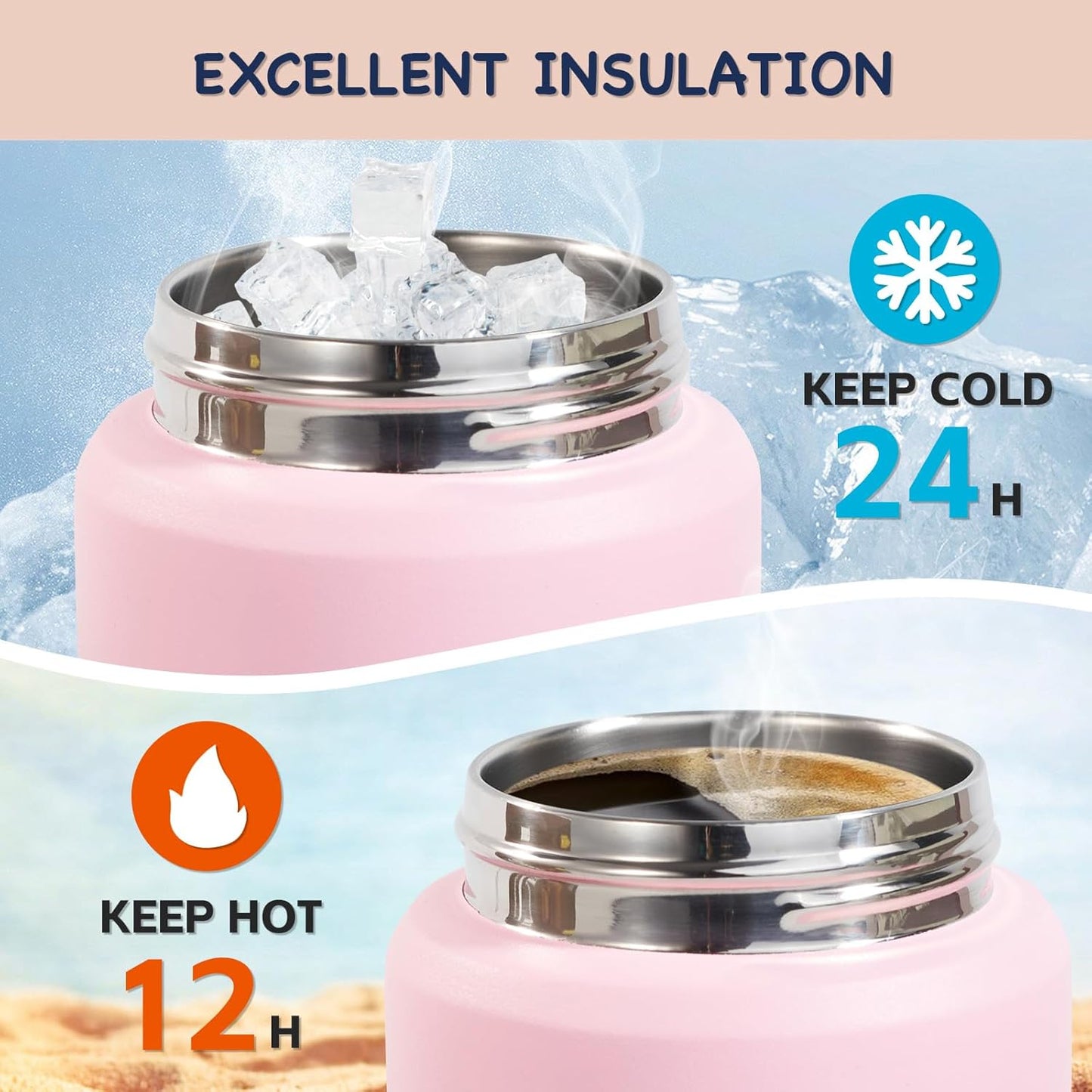 Kids Water Bottle, Stainless Steel Insulated Water Bottle for Kids, School, Boys Girls - Toddler Cup with Straws, Leak-Proof, BPA Free, Pink, 12 Oz