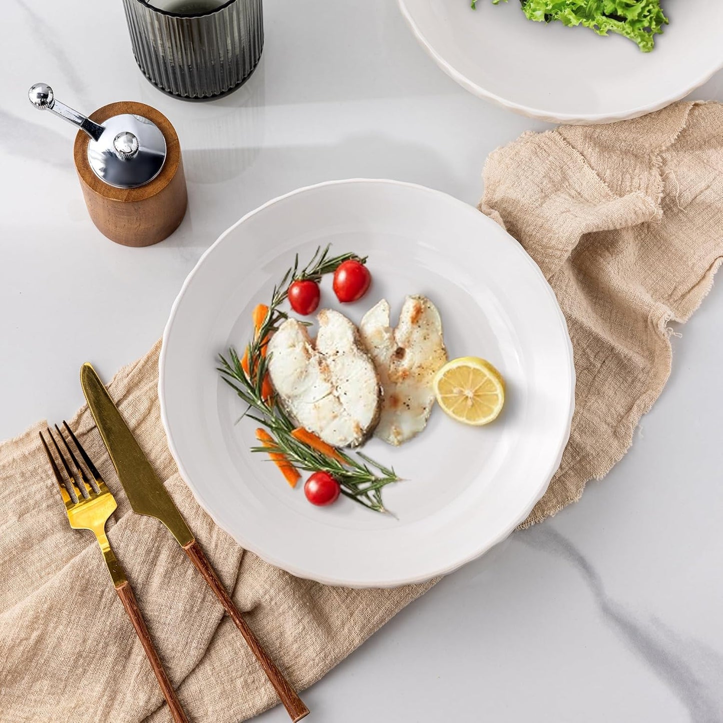 Set of 4 Large 8.5'' Stoneware Pasta and Salad Bowls, 38 Ounce Capacity with Textured Design, Ideal for Serving Pasta, Fruit, Stews, and Noodles, Perfect Housewarming Gift